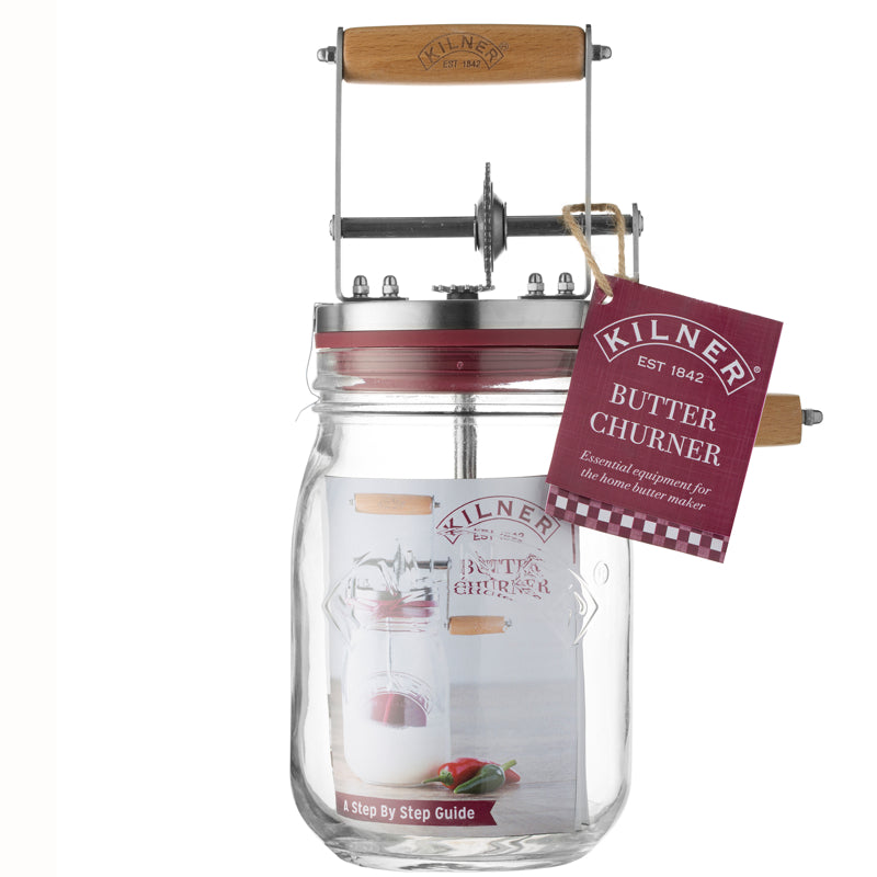 Kilner 800ml Glass Butter Churner - Hand Crank Homemade Butter Maker for Fresh Dairy, Cream & Buttermilk - Perfect for Farmhouse Kitchens, DIY Gifts & Organic Cooking