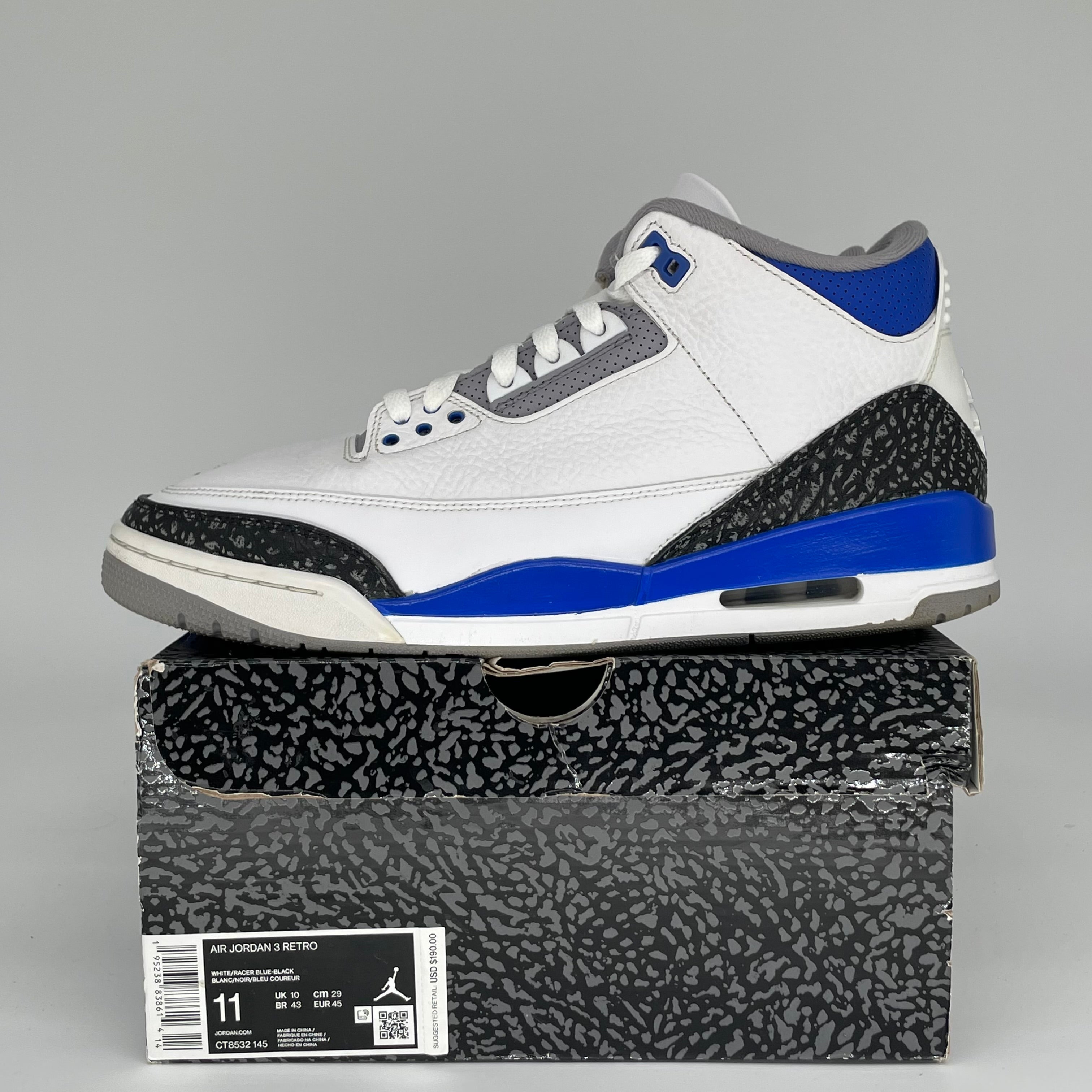 Air Jordan 3 Racer Blue Men's Basketball Shoes - Size 11 (CT8532-145) - Retro Sneakers for Running, Training & Streetwear Fashion