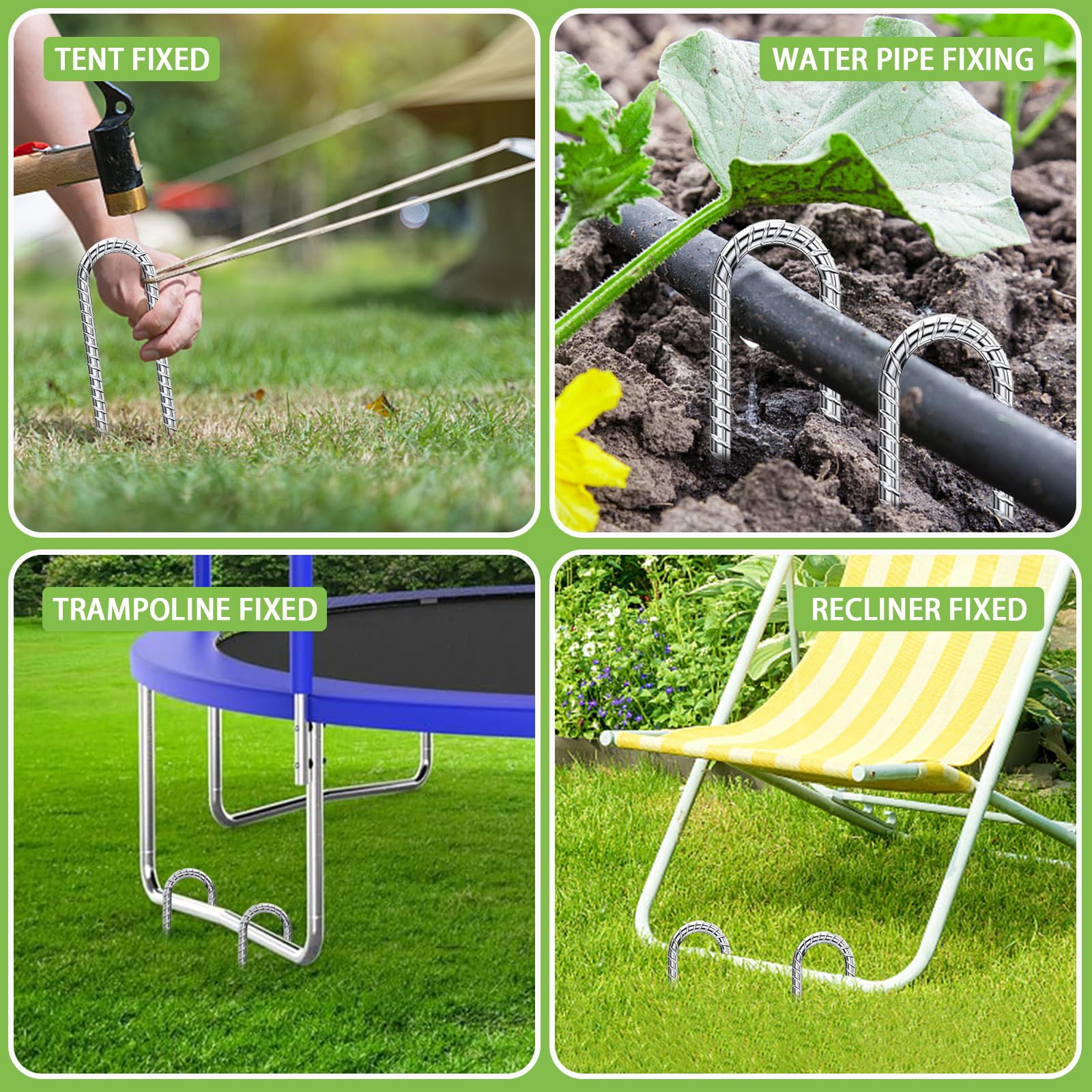 Heavy Duty 12-Inch U-Shaped Galvanized Metal Rebar Stakes - 6 Pack, Anti-Rust Trampoline Ground Anchors for High Winds, Garden Fencing, Dog Runs, Chicken Coops & Water Pipe Security - Outdoor Use for Stability & Safety