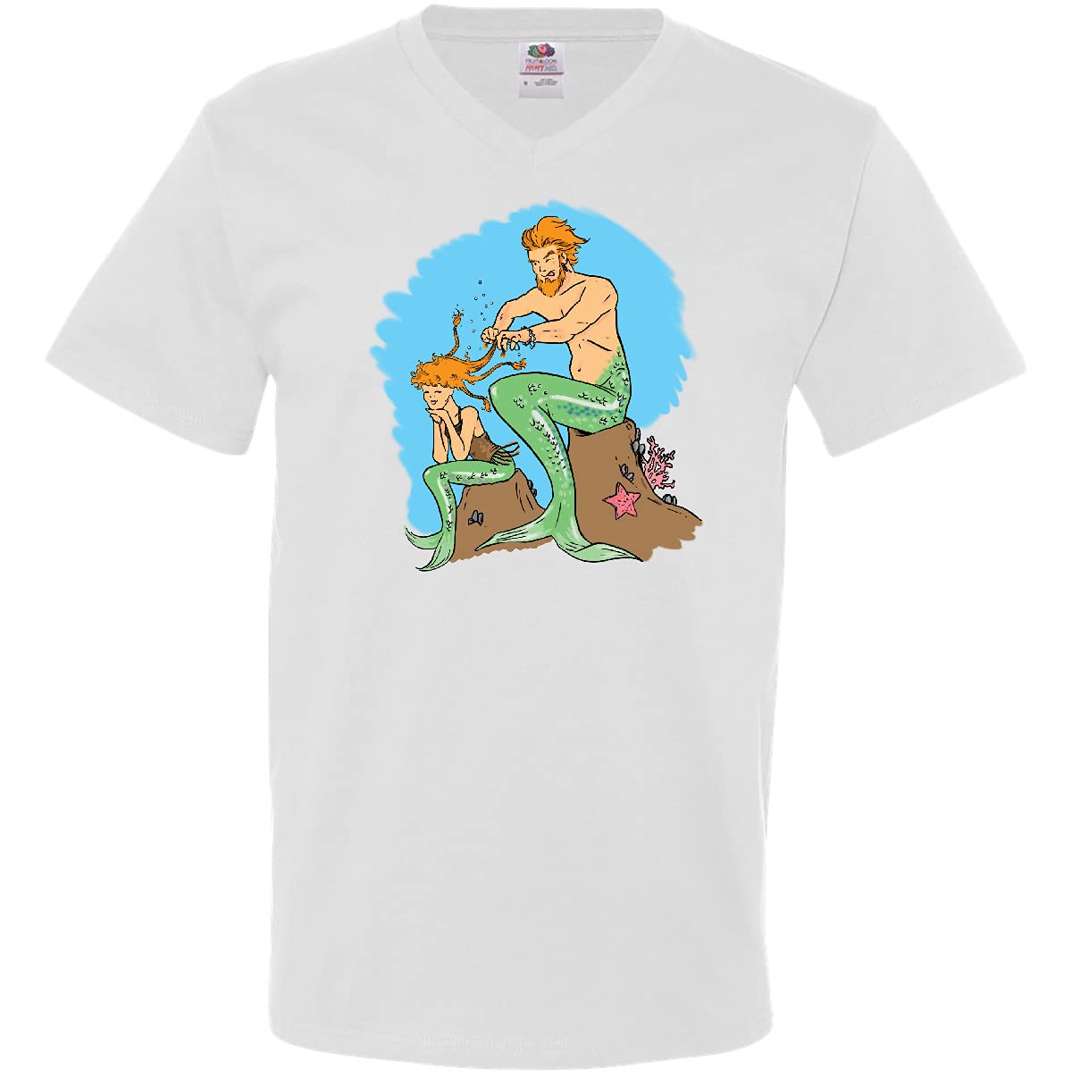 Inktastic Mer Dad and Daughter Braiding Radiant Red Hair Men's V-Neck T-Shirt - Comfortable Graphic Tee for Father's Day, Family Bonding & Casual Wear