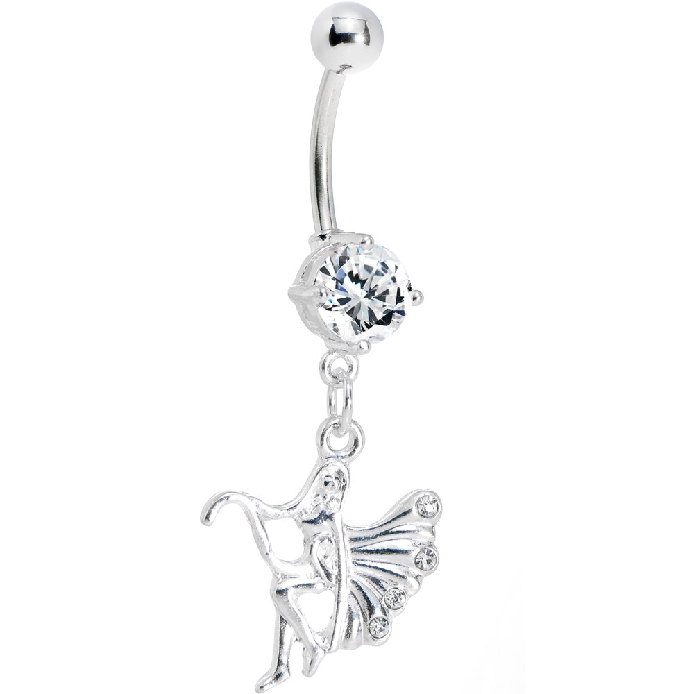 Body Candy Clear Winged Forest Fairy Belly Ring - Elegant Navel Piercing Jewelry for Women, Perfect for Festivals, Cosplay & Boho Style Outfits