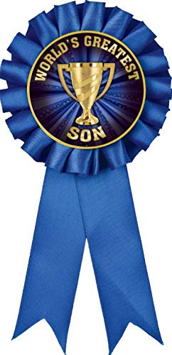 World's Greatest Son Blue Rosette Ribbon Award Trophy - Premium Quality Recognition Prize for Outstanding Sons | Perfect for Father's Day Gifts, Graduation Ceremonies & Achievement Celebrations