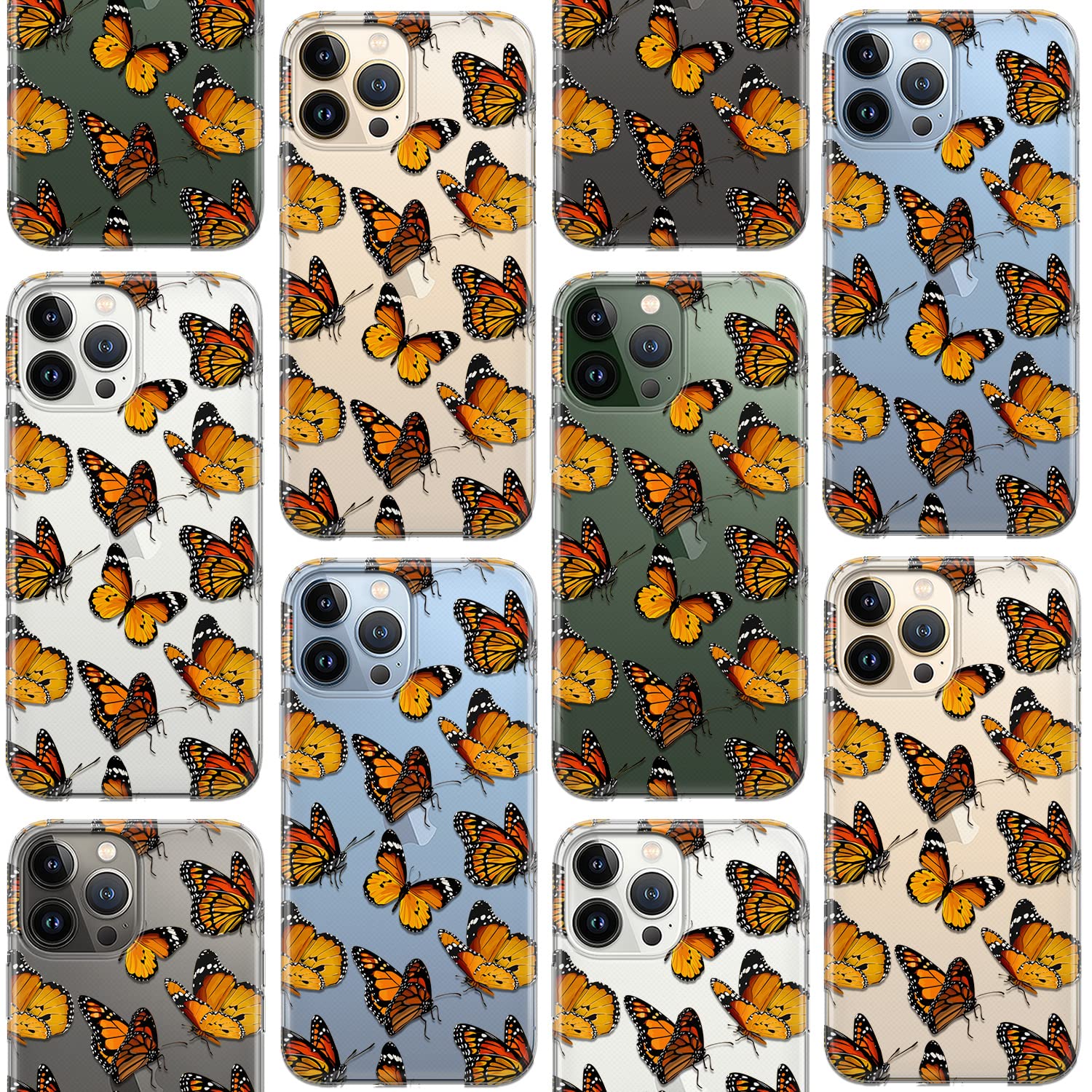 iPhone 15 Plus 14 13 Pro Max 12 Mini SE 11 XR XS 8 7 Phone Case - Cute Monarch Butterfly Print Protective TPU Cover | Shockproof Slim Flexible Durable Bumper for Women | Perfect for Everyday Use, Travel & Outdoor Activities