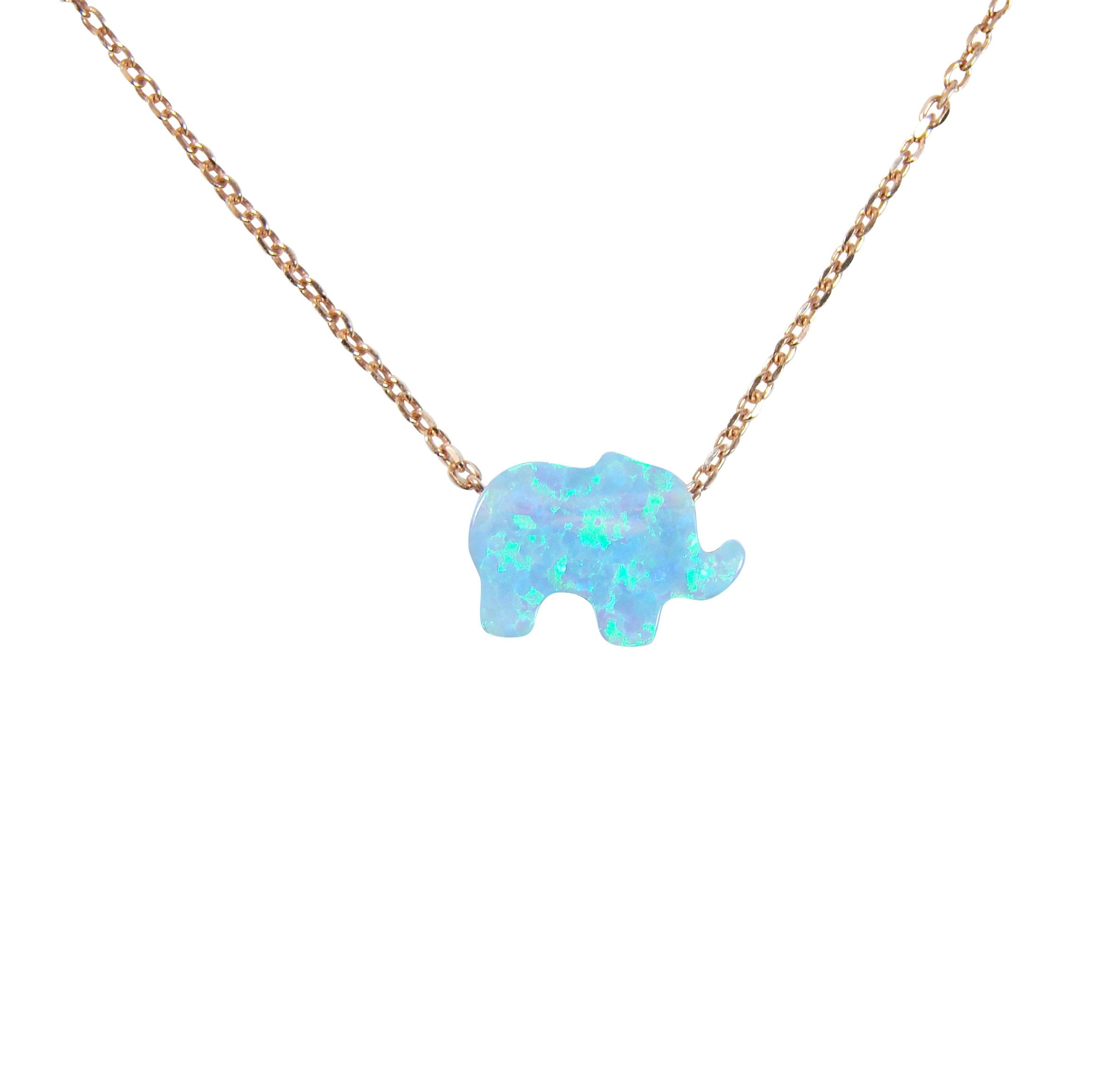 Blue Opal Elephant Necklace - 925 Sterling Silver Gold Plated for Elegant Occasions