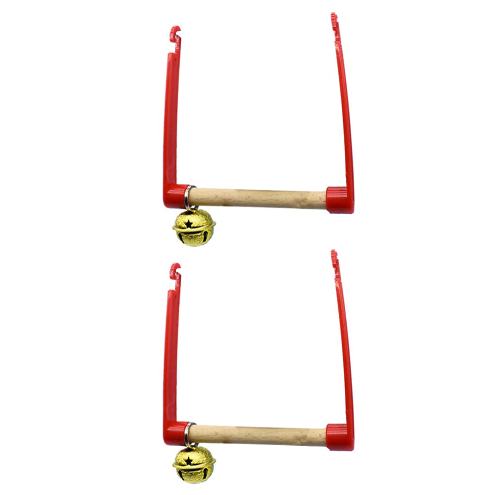 POPETPOP Wooden Bird Toy for Parrots - Chewable Swing Stand with Bells, Hanging Cage Play Toy for Small Birds | Perfect for Cage Enrichment & Playtime Stimulation