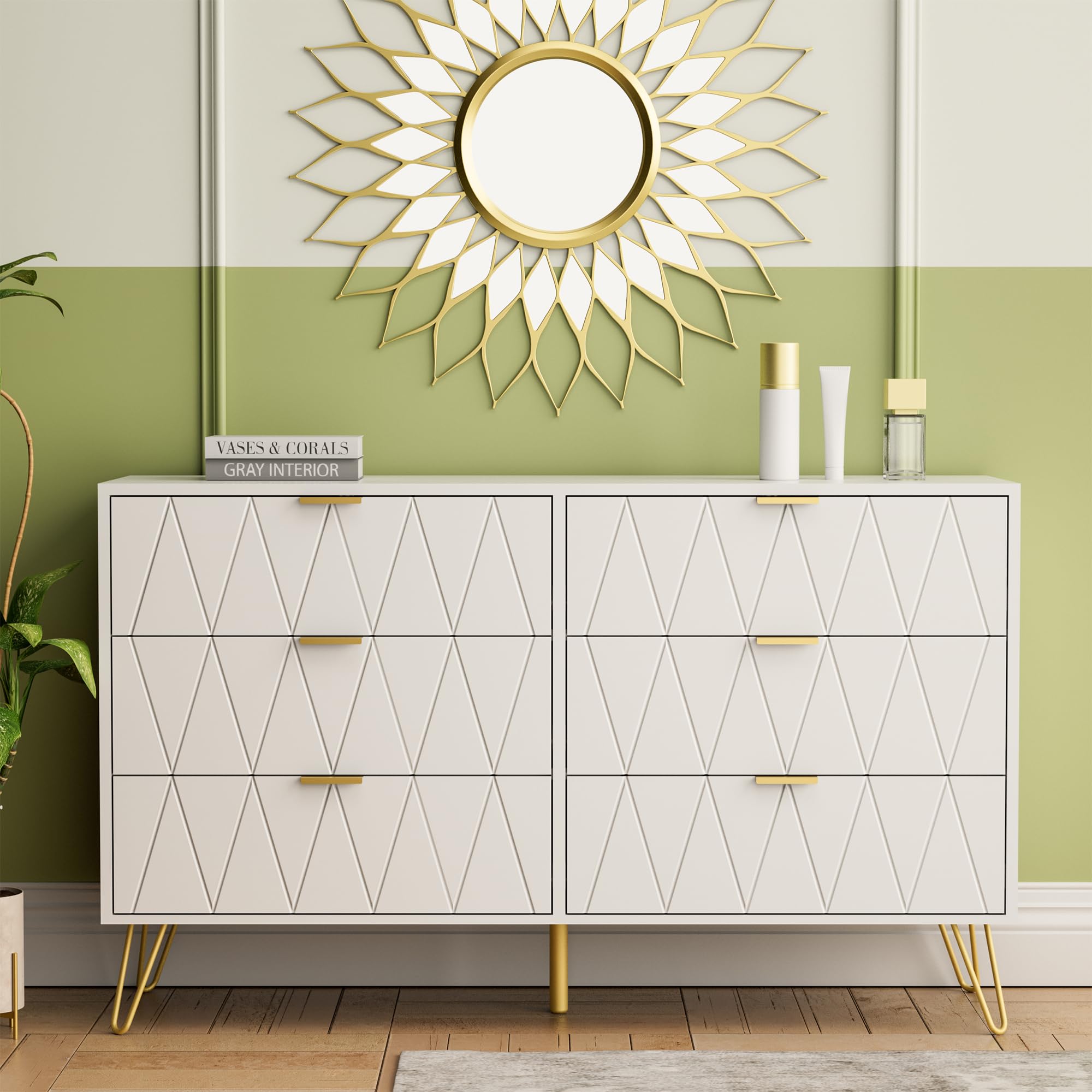 Modern White 3-Piece Bedroom Furniture Set - 6-Drawer Dresser & 2 Nightstands with Storage Drawers | Space-Saving Bedroom Decor for Master Bedroom, Guest Room or Apartment (White Finish)