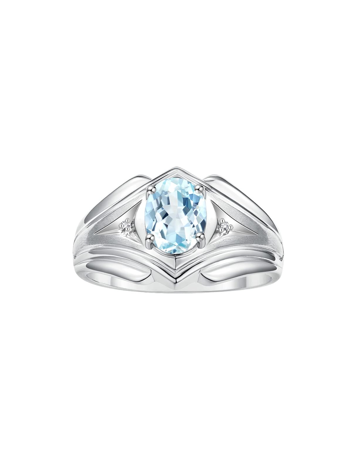 Rylos Men's Sterling Silver Rings - 9X7MM Oval Gemstone & Diamond Ring, Classic Designer Style, Birthstone Rings for Men (Sizes 8-13) - Perfect for Weddings, Anniversaries, and Special Occasions