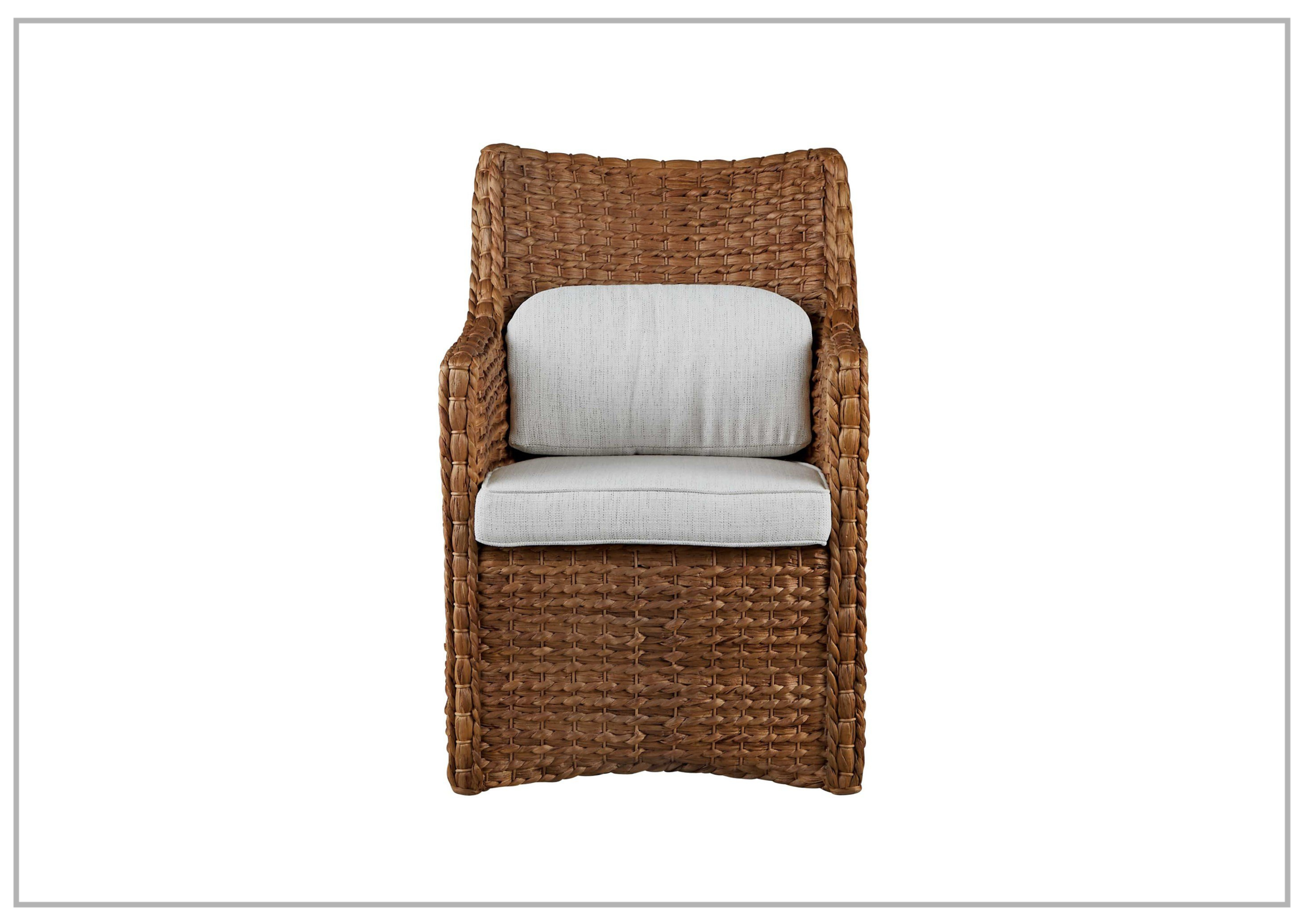 Universal Montego Brown Woven Arm Chair with Natural Tan Finish - Comfortable Wicker Accent Chair for Living Room, Patio, or Bedroom Decor
