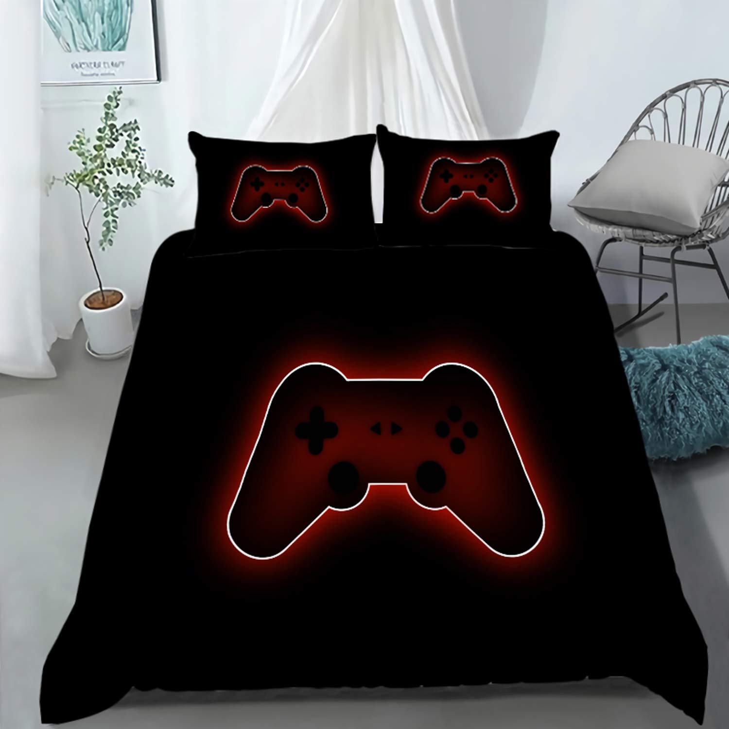 AILONEN Gaming Bedding Set for Boys - Twin Size Duvet Cover with 2 Pillow Shams - Video Game Themed Comforter Set for Teen Boys Bedroom - Gamepad Controller Design - Perfect for Gamers' Bedroom Decor & Sleepovers