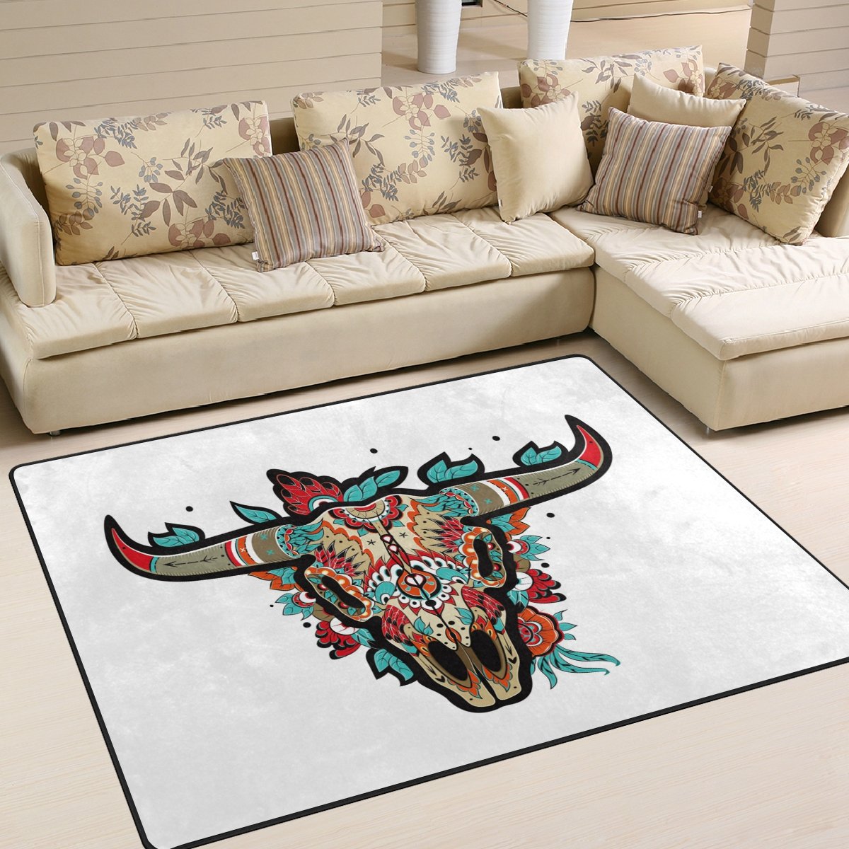 ALAZA Mexican Sugar Skull Aztec Tribal Area Rug 5'3