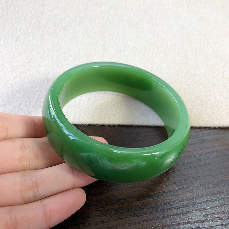 Natural Jade Bangle - Nephrite Jade Bracelet, 59.3mm Inner Diameter, Handcrafted Green Stone Jewelry for Women | Perfect for Meditation, Healing & Fashion Accessories