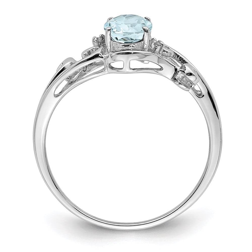 Diamond2Deal 925 Sterling Silver Diamond & Aquamarine Oval Engagement Ring 0.53ct - Elegant Wedding Proposal Jewelry for Her