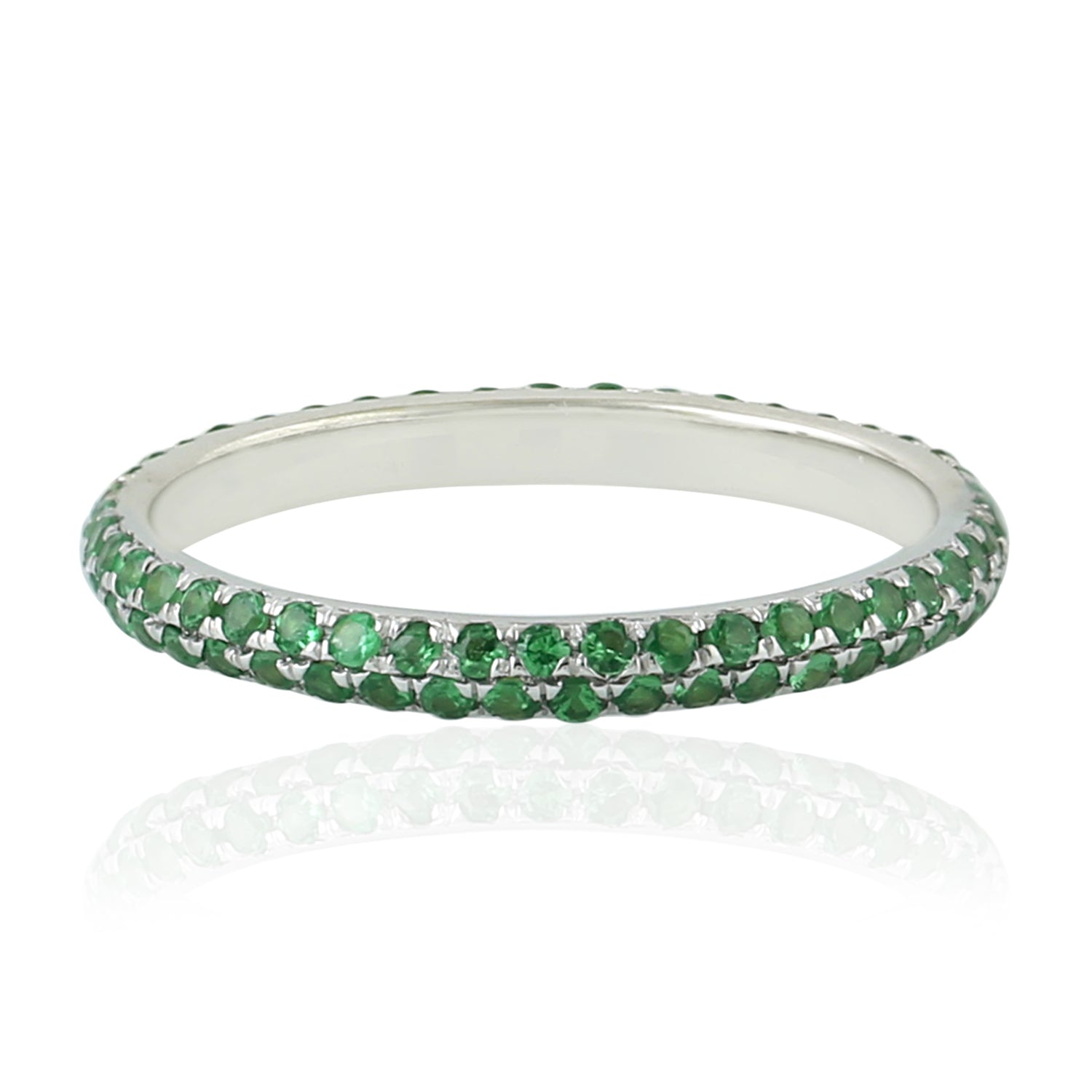 18K White Gold Pave Tsavorite Gemstone Thin Band Ring for Women - Elegant Stackable Ring for Everyday Wear, Anniversary Gifts & Special Occasions