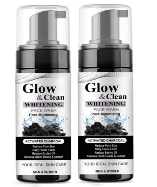 Glow & Clean Activated Charcoal Whitening Face Wash - Deep Cleansing, Pore Minimizer, Blackhead & Sebum Remover, 100ml - Perfect for Oily & Acne-Prone Skin, Daily Facial Cleanser for Clearer Complexion