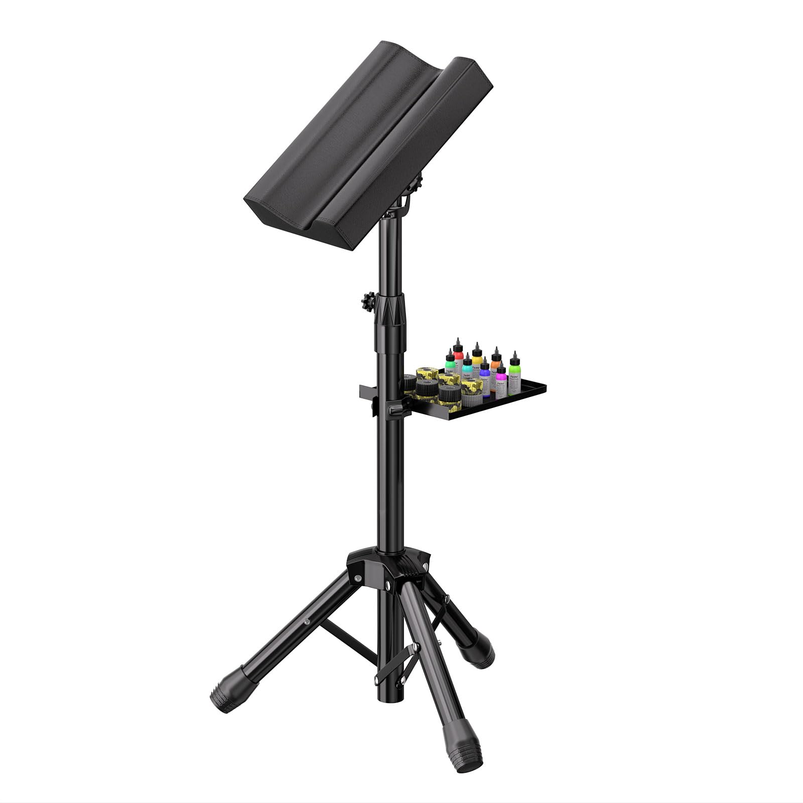 Adjustable Armrest Stand with Tray - 180° Rotating Tripod Leg Rest for Tattoo Chairs | Perfect for Tattoo Studios, Massage Parlors & Home Office Comfort