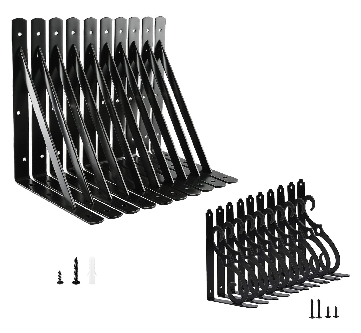 Heavy Duty Shelf L Brackets 12x8 Inch - 10 Pack & Decorative Wall Shelf Brackets 8 Inch - 20 Pack | Sturdy Metal Hardware for Floating Shelves, Bookshelves & Home Organization | Perfect for Living Room, Bedroom, Kitchen Storage