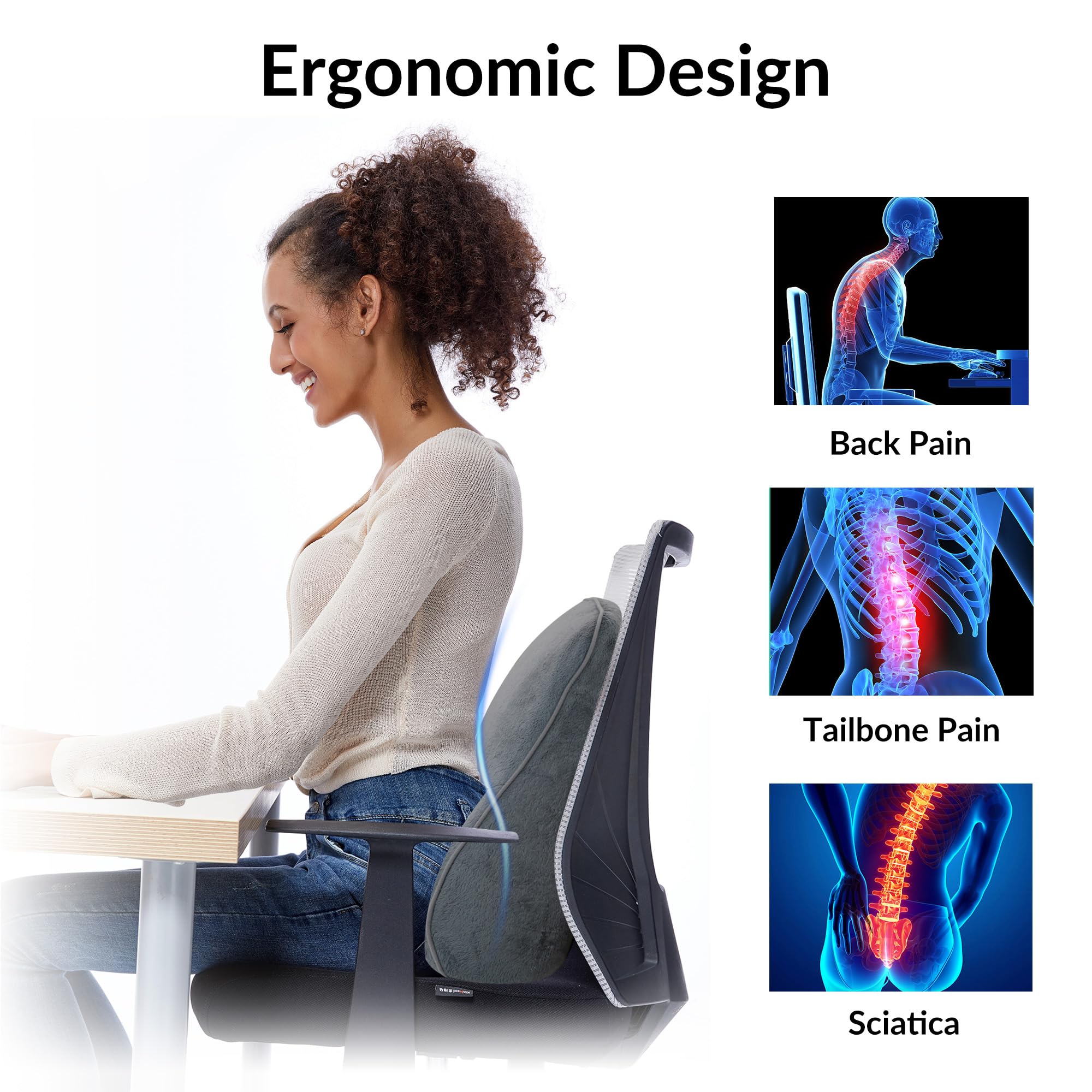 Snailax Heated Lumbar Support Pillow with Vibration - 3 Heat Levels & 3 Massage Modes - Office Chair & Car Back Support Cushion - Lower Back Pain Relief - Perfect for Work, Driving & Relaxation at Home