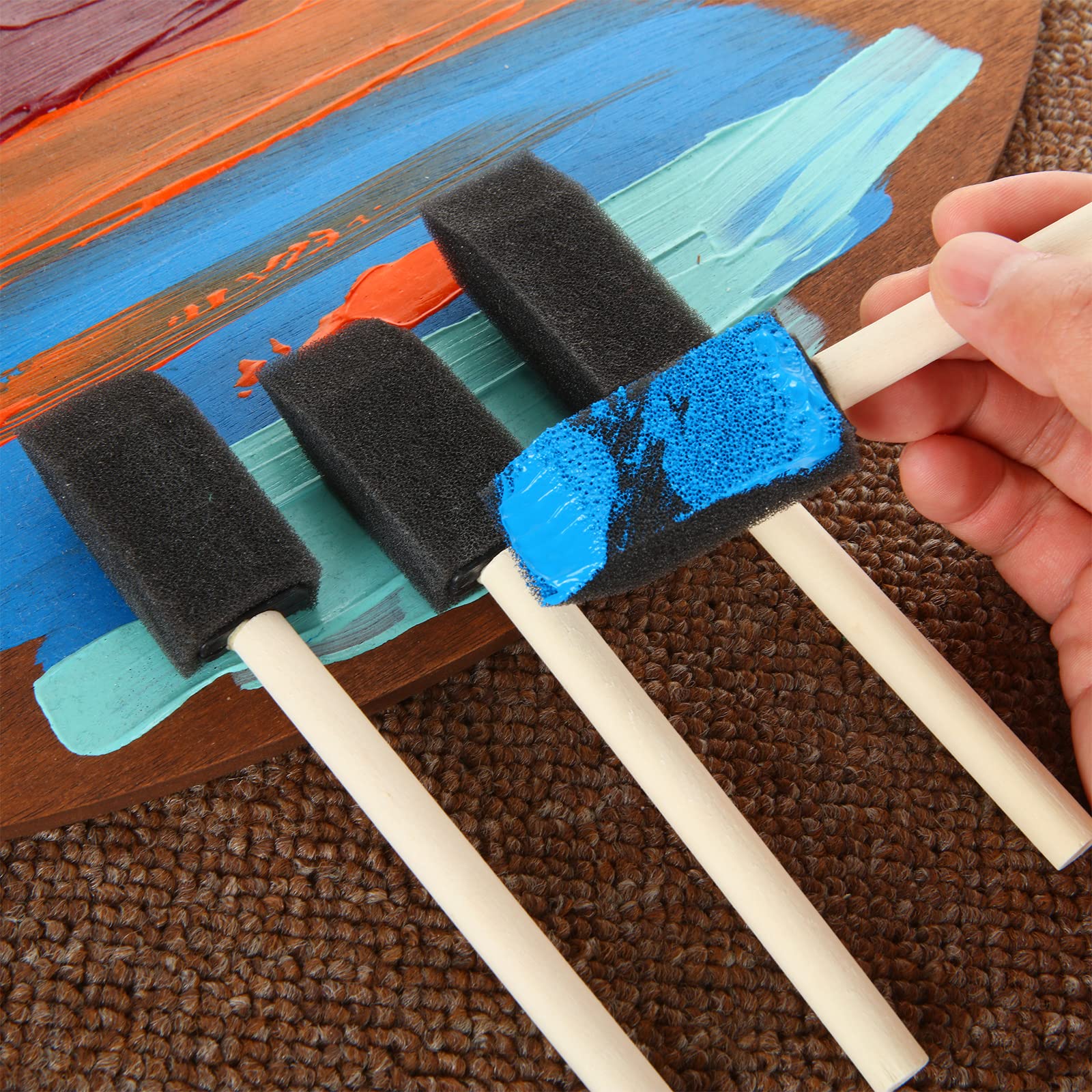 100 Pack 1 Inch Foam Brush with Wooden Handle - Professional Sponge Paint Brushes for Acrylics, Stains, Varnishes & Crafts - Perfect for DIY Projects, Home Decor & Art Painting