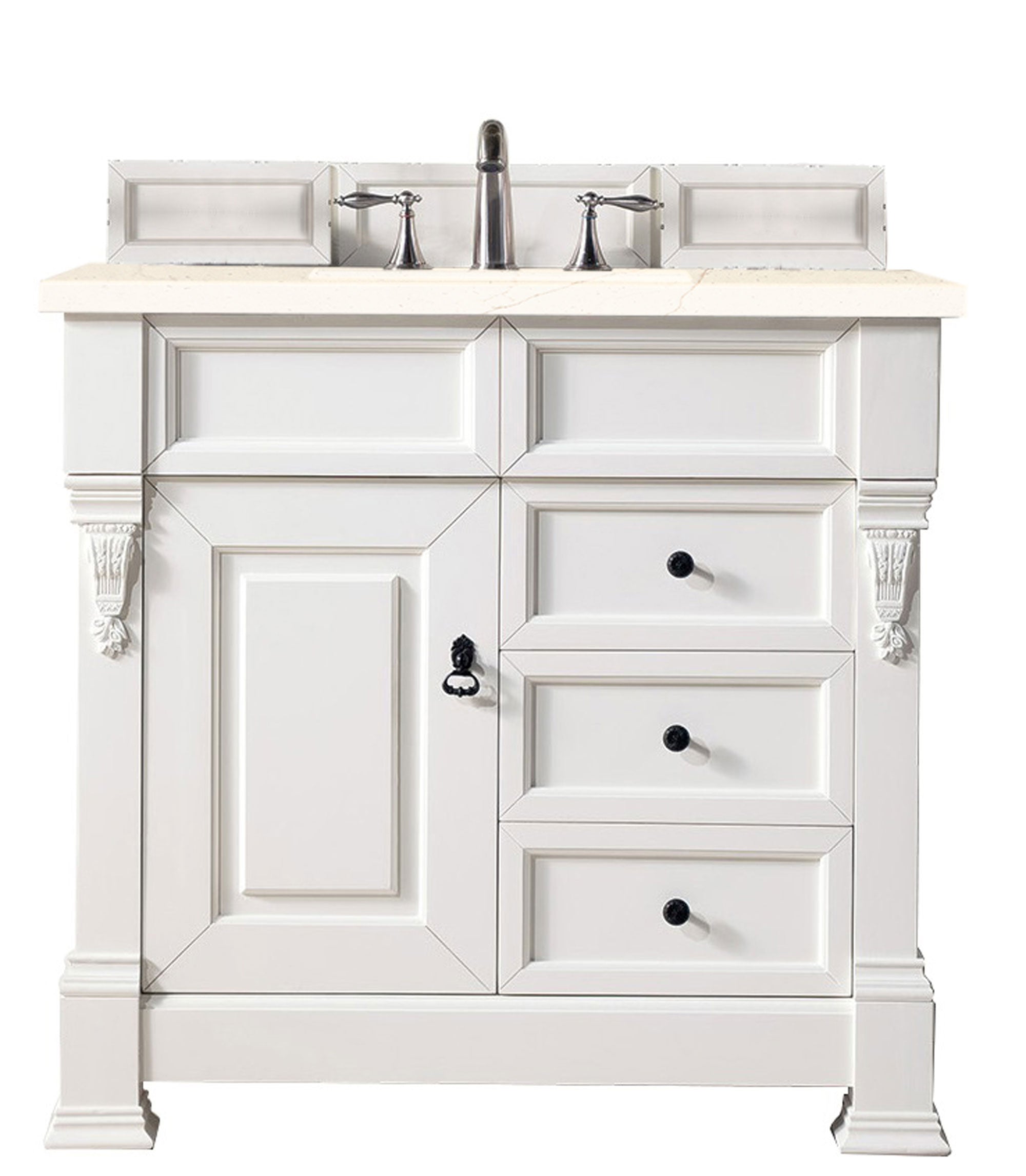 Brookfield 36 Inch Single Bathroom Vanity Set with Bright White Finish & 3CM Eternal Marfil Quartz Countertop - Perfect for Modern Master Bathrooms, Guest Baths & Small Space Remodels