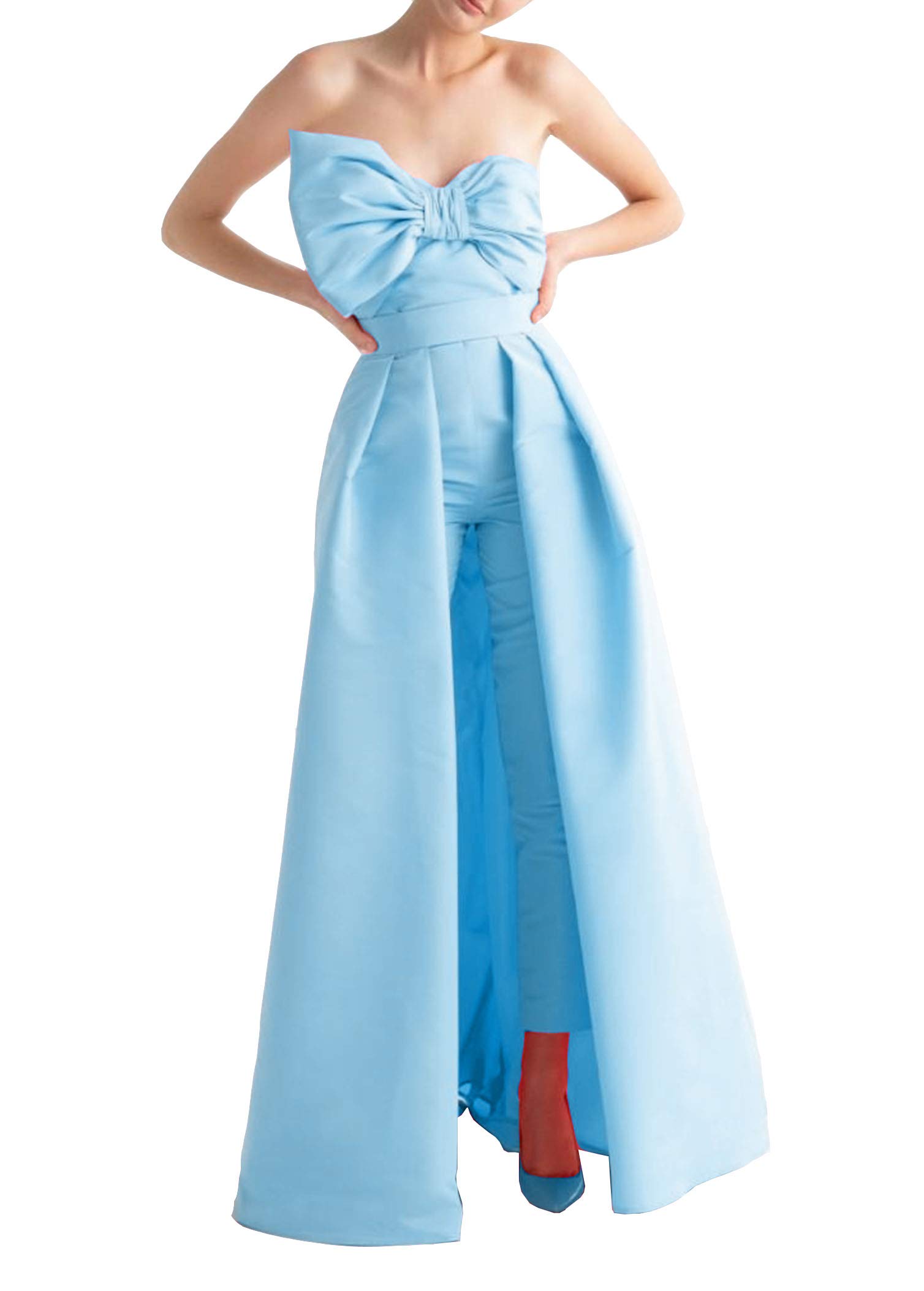 Honeydress Women's Sweetheart Satin Prom Dress with Detachable Skirt - Elegant Evening Gown in Pale Blue for Homecoming, Wedding Guest & Formal Events
