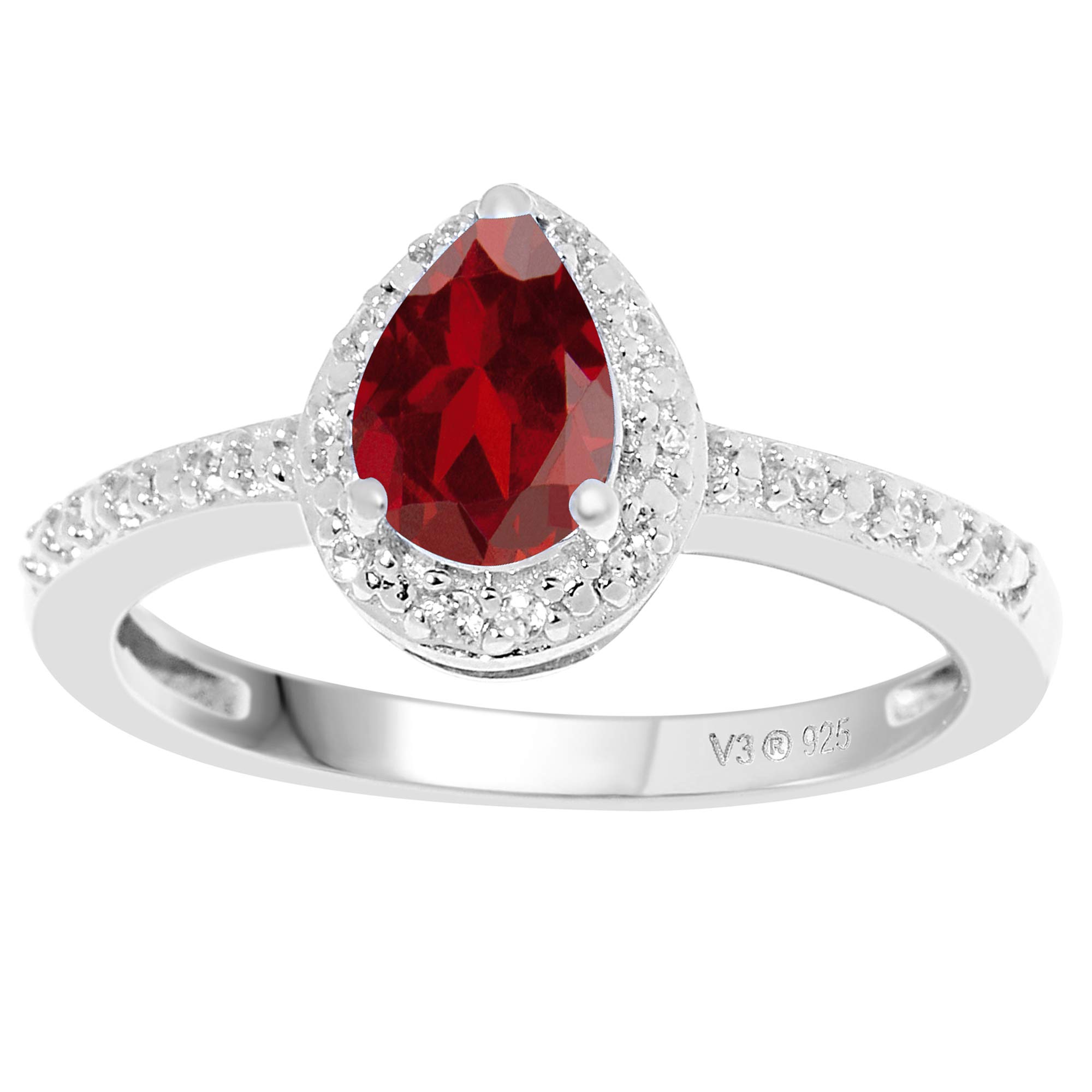 Elegant Sterling Silver Teardrop Ring with Natural Gemstone & White Zircon Halo - Perfect for Weddings, Anniversaries & Special Occasions