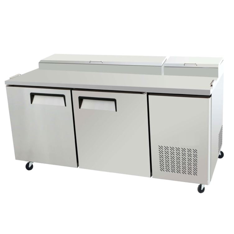 Versa Chill 67 Inch Commercial Refrigerated Pizza Prep Table with 2 Solid Doors - Perfect for Pizzerias, Restaurants & Catering Businesses