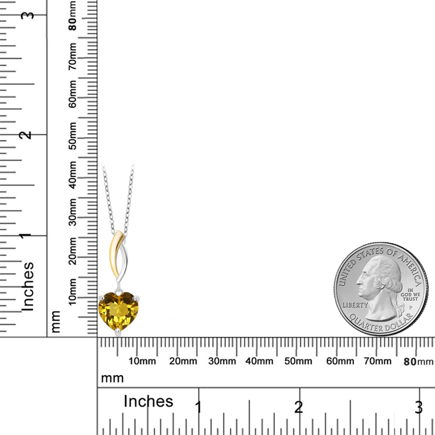 3.25Ct Heart Citrine Pendant in 925 Silver & 10K Gold - Elegant Jewelry Gift for Her
