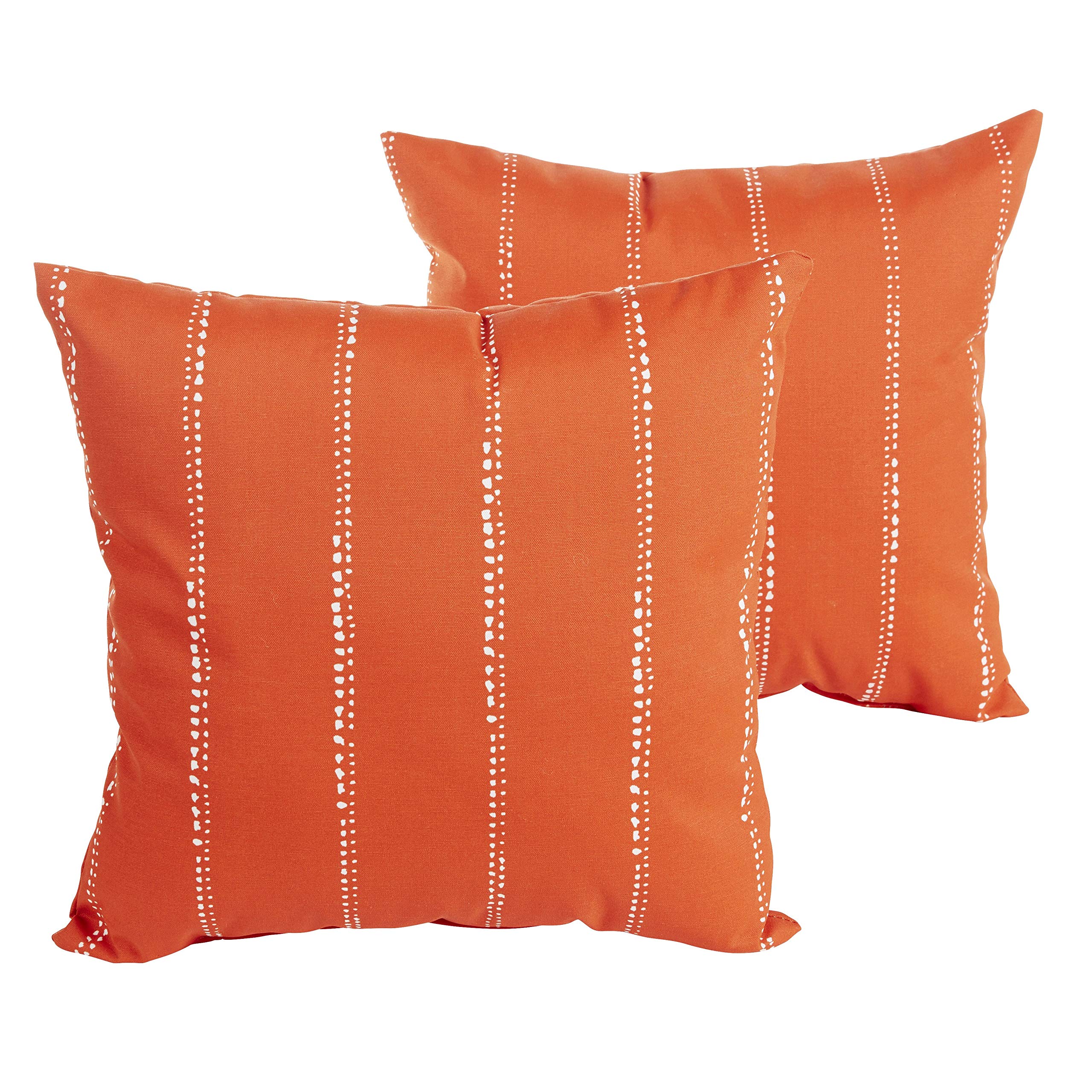 Orange Dotted Stripes Bohemian Throw Pillow 18 Inch - UV Resistant Waterproof Polyester Decorative Pillow for Indoor Outdoor Sofa, Bed, Patio - Modern Eclectic Home Decor