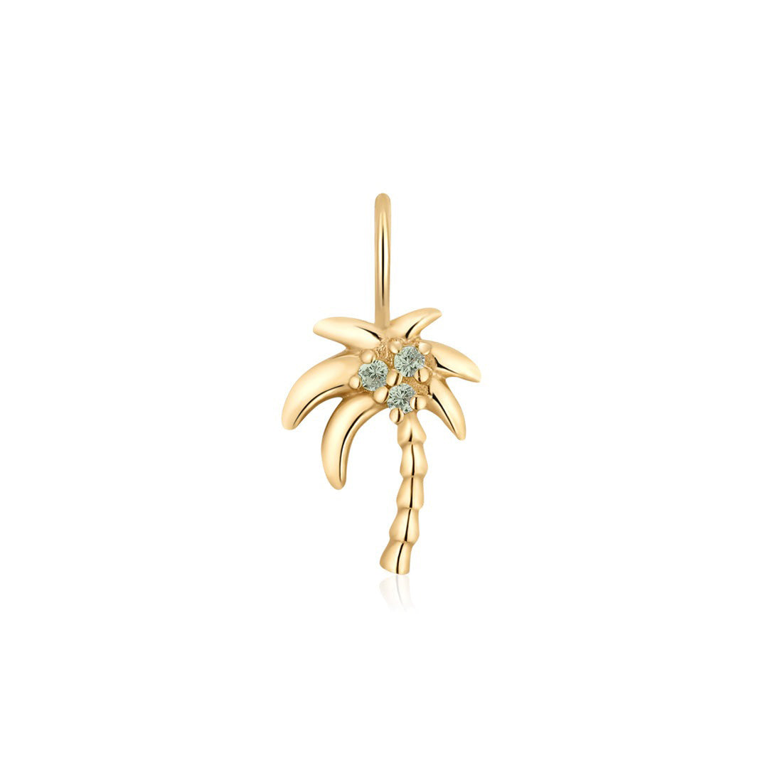 14K Yellow Gold Peridot Palm Tree Charm Pendant - Perfect for Beach Vacations, Summer Jewelry & Tropical Gift Ideas