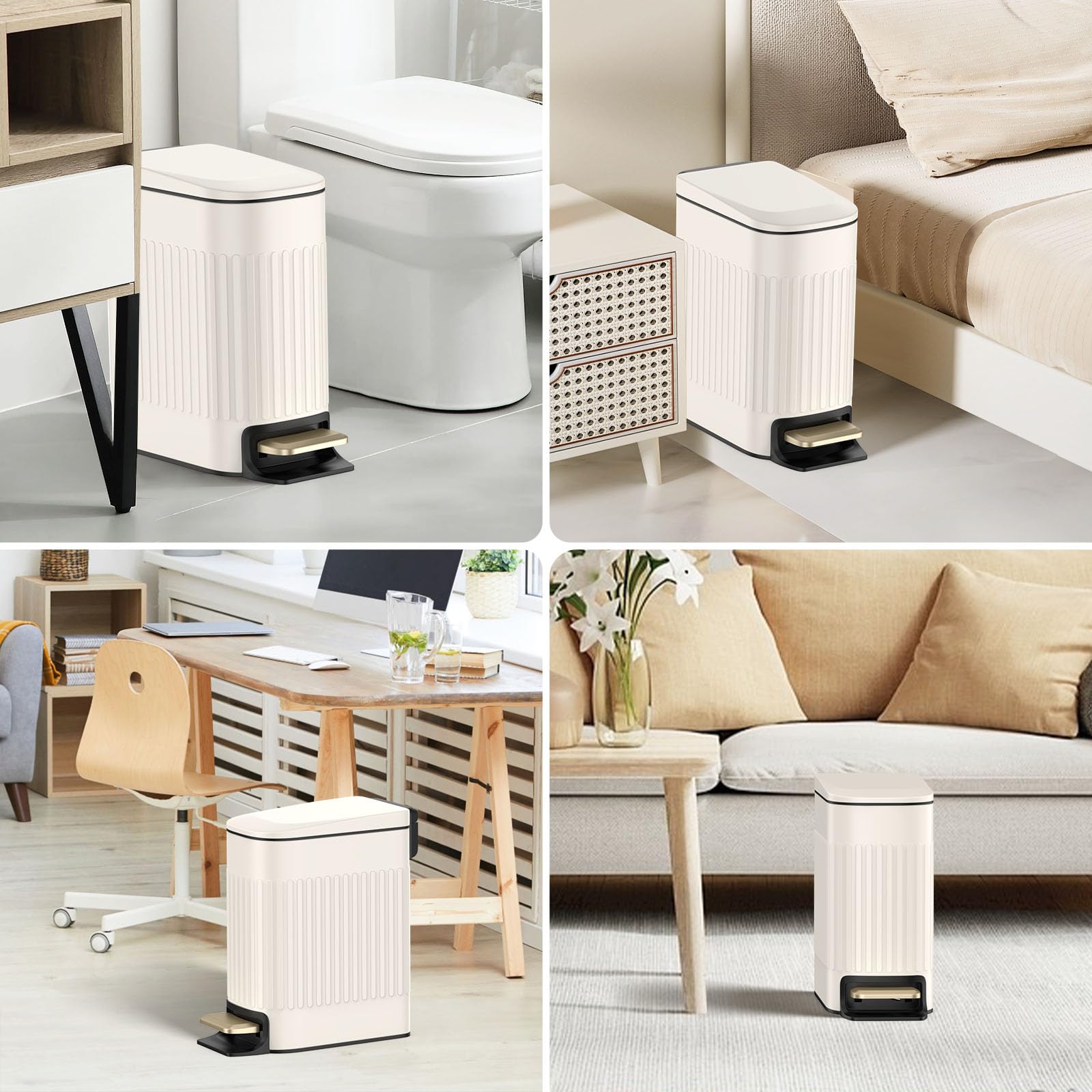 BETHEBEST Soft Close Lid Bathroom Trash Can - 6L/1.6 Gallon Stainless Steel Step Garbage Bin with Removable Bucket for Bathroom, Office, Bedroom (Milky White) | Perfect for Small Spaces & Odor Control