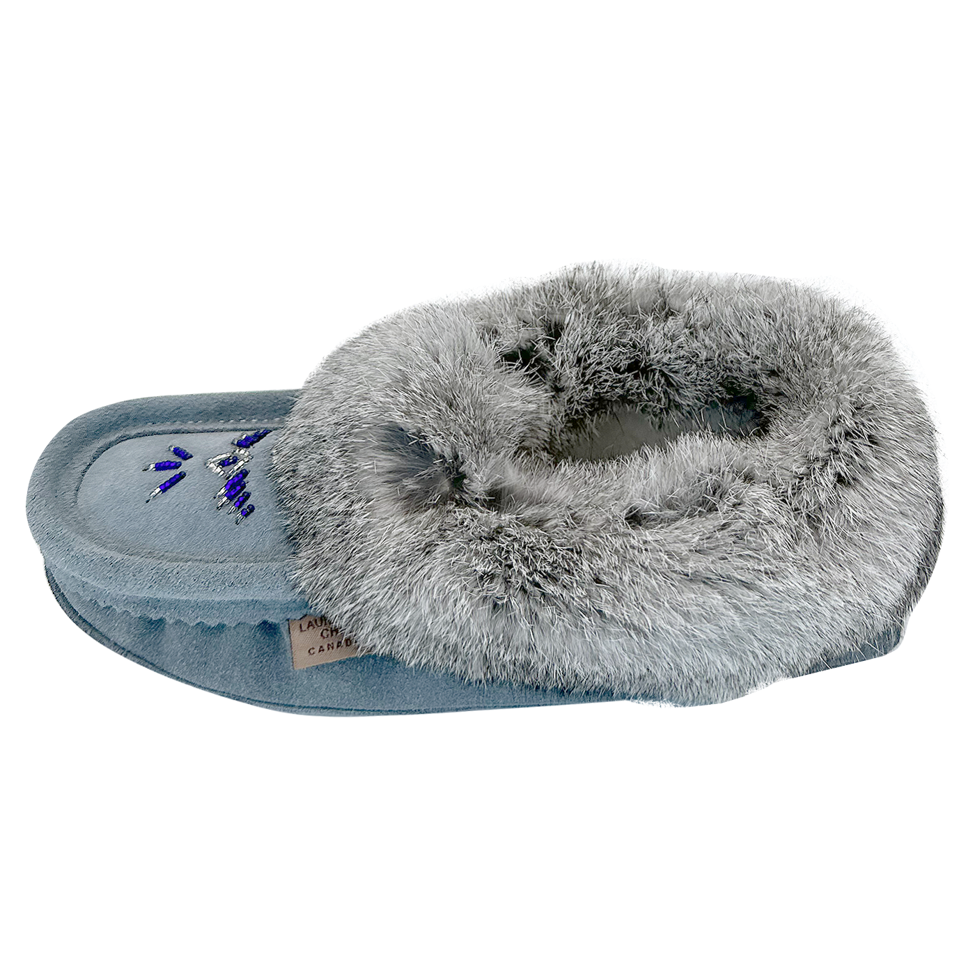 Women's Cozy Fleece-Lined Rabbit Fur Sky Blue Suede Moccasins - Warm Winter Indoor/Outdoor House Shoes for Women
