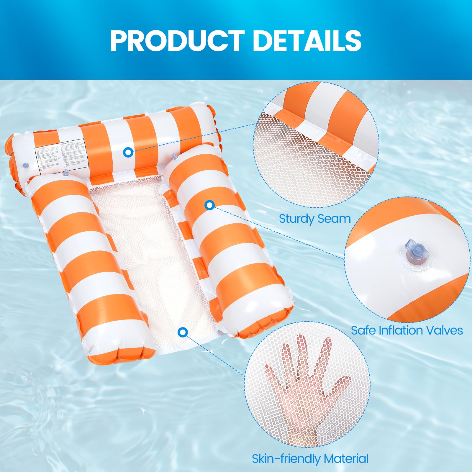 2 Pack Inflatable Pool Floats - 4-in-1 Pool Hammock with Bottom Mesh & 3 Tubes for Adults, Portable Floating Chair Bed for Travel, Swimming Pool, Hot Tub, Lake or Beach Relaxation