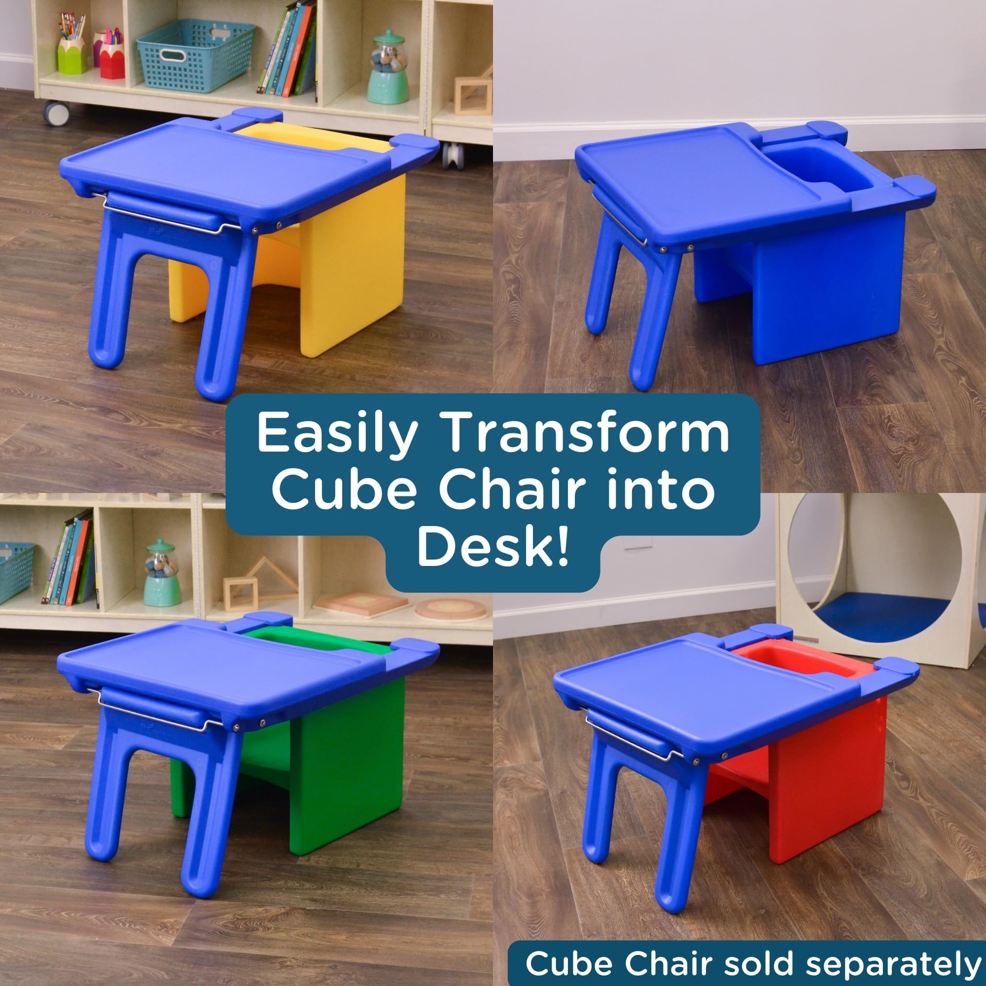 Children's Factory Edutray Kids Desk – Convertible Cube Chair to Desk, Space-Saving Toddler Study Table for Homeschool & Classroom – Safe, Durable & Easy to Clean – Perfect for Learning, Drawing & Playtime Activities