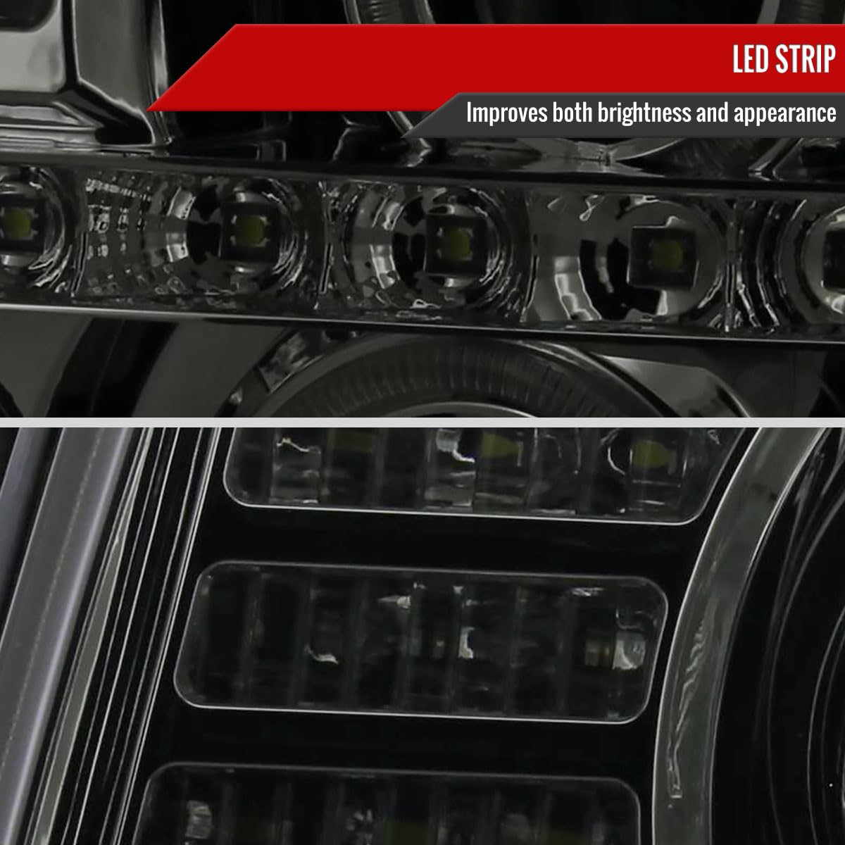 02-06 LED Halo Projector Headlights - Smoke Lens Replacement Pair (Left & Right) - Perfect for Night Driving & Custom Car Upgrades