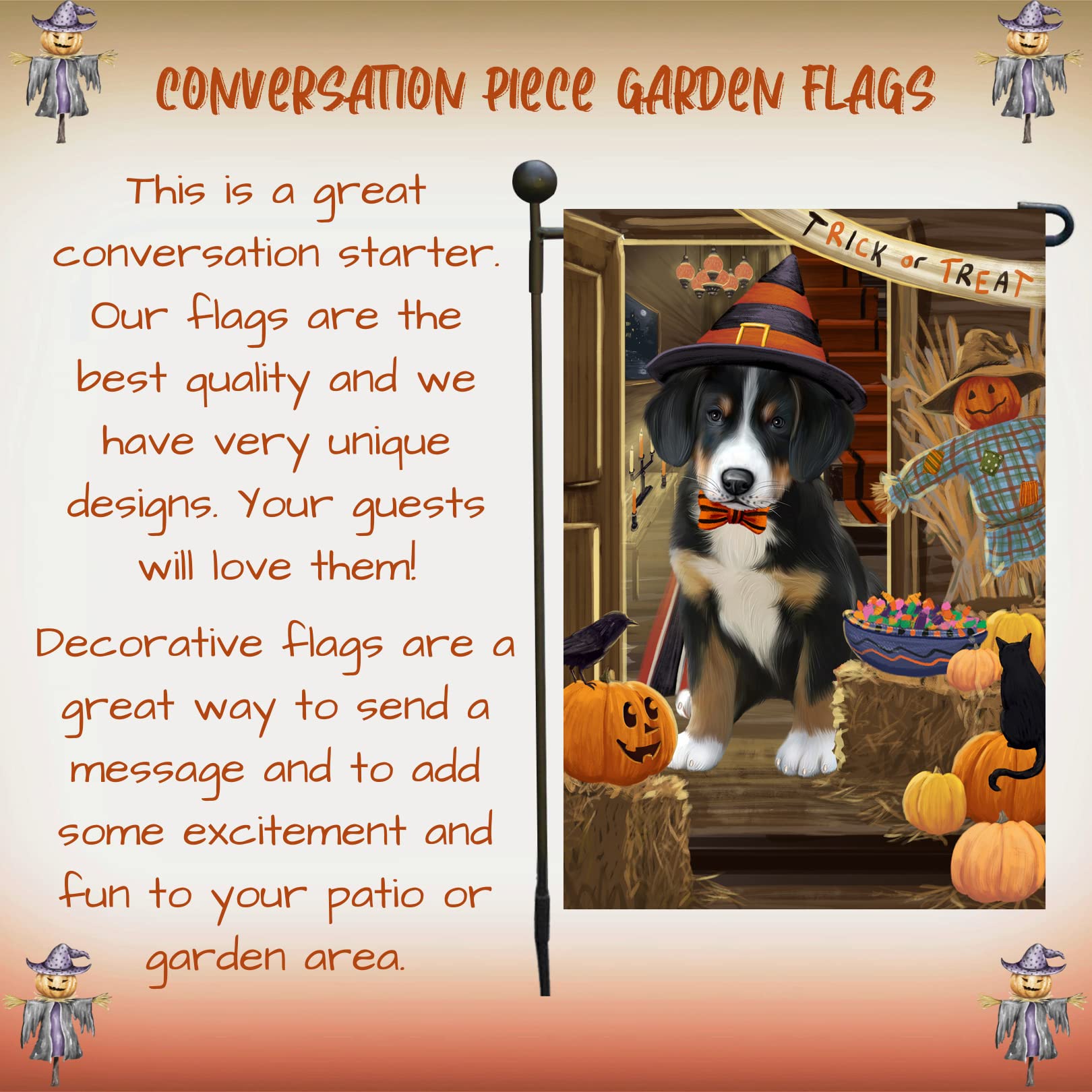 Halloween Greater Swiss Mountain Dog Garden Flag - Double Sided Outdoor Yard Porch Decor, 12.5