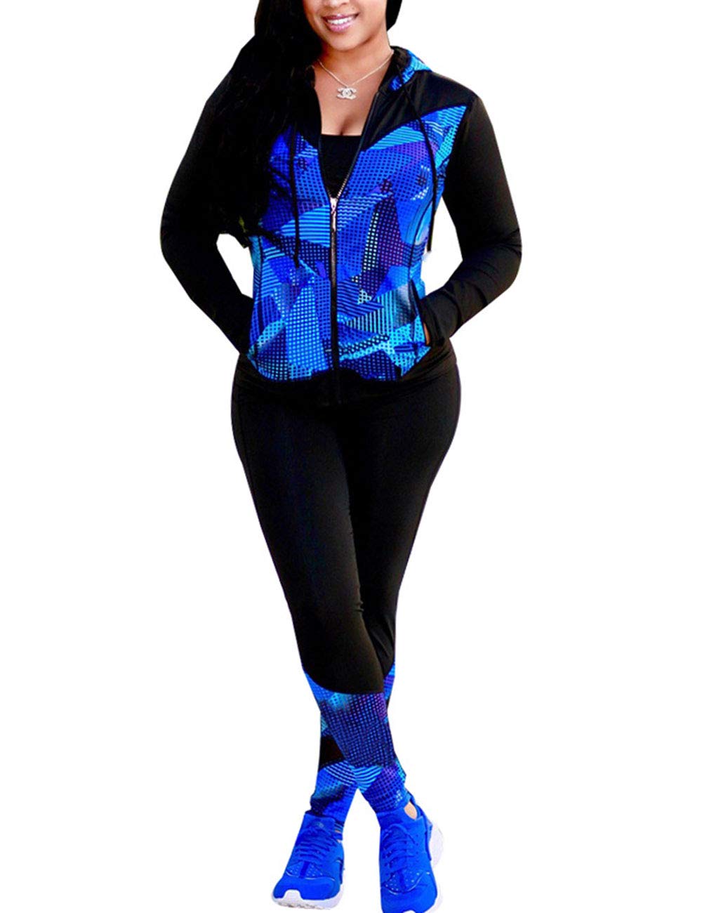 Angsuttc Women's 2 Piece Tracksuit Set - Long Sleeve Full Zip Hooded Jacket & Pants - Casual Athletic Outfit for Running, Yoga & Lounge Wear