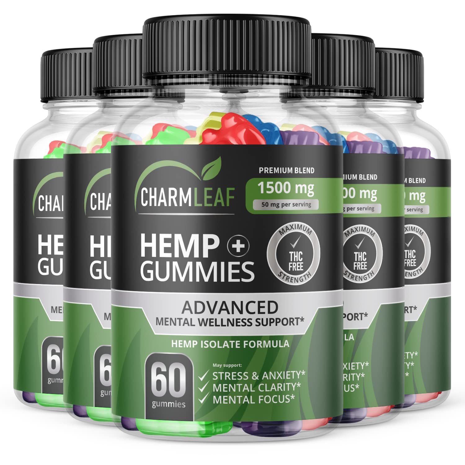 (5 Pack) Charmleaf Hemp Gummies with Hemp Extract - Advanced Formula Multivitamin Supplement (300 Gummies) - Perfect for Daily Wellness, Stress Relief & Immune Support