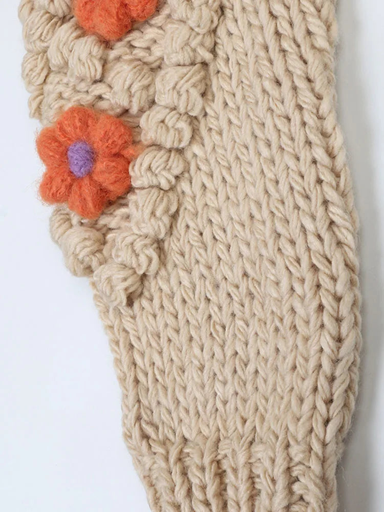 Handmade Crochet Sweater for Women - Thick Knit Winter Cardigan with Cute Flower & Fur Ball Details | Cozy Fall & Winter Fashion | Perfect for Casual Outings, Date Nights & Holiday Gatherings