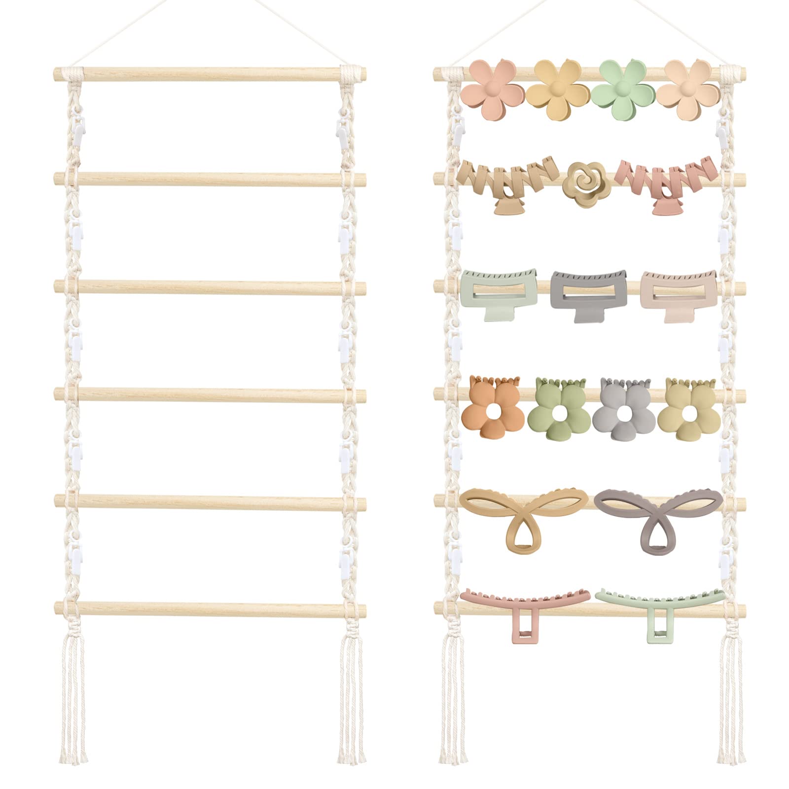 Boho Macrame Hair Claw Clip Organizer - Wall Hanging Hair Accessory Holder for Girls | Hair Clip Storage for Bathroom, Bedroom, Closet & Door Decor