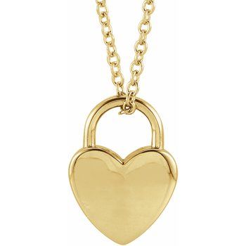 14K Gold Engravable Heart Lock Necklace - 16