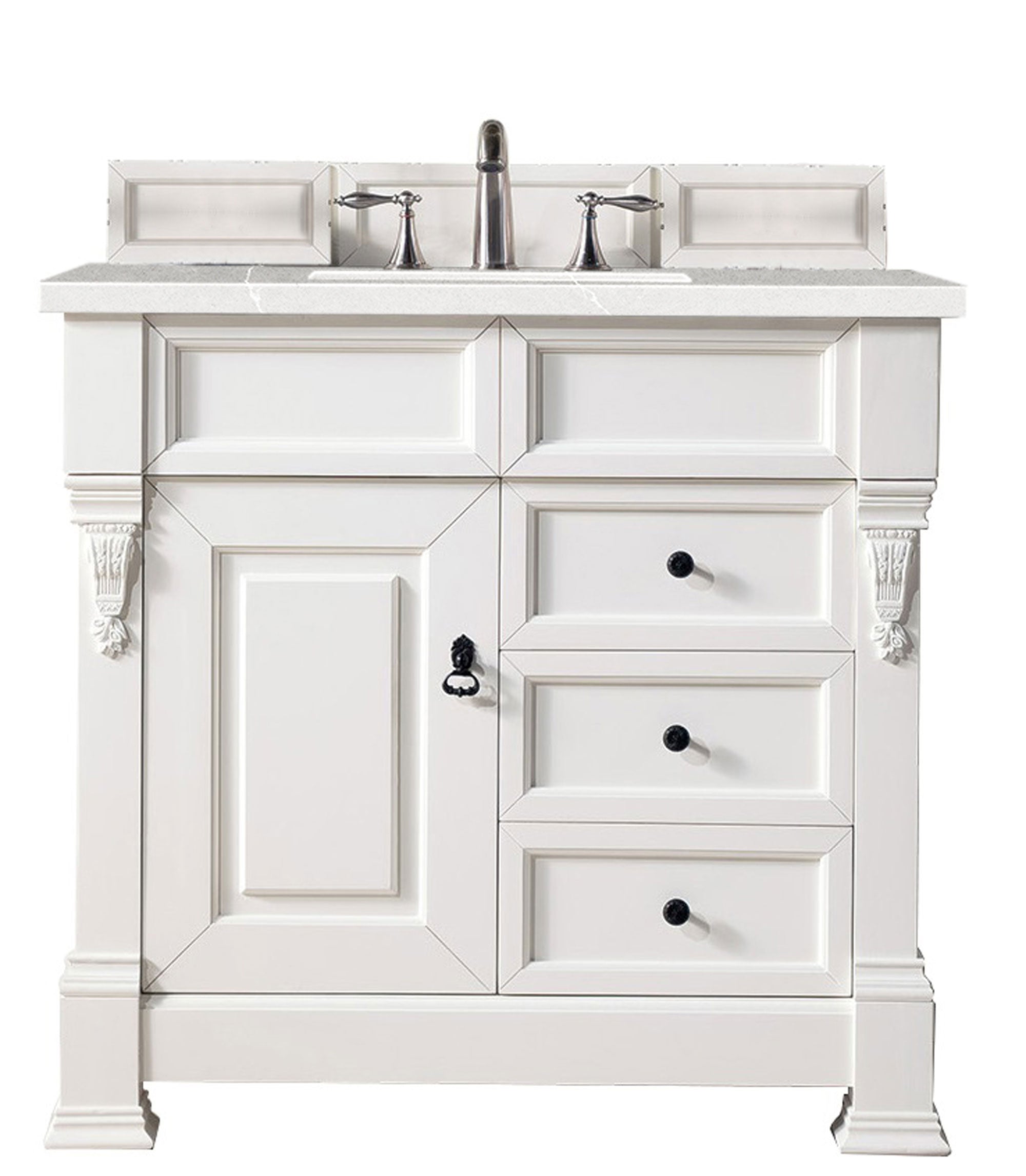 Brookfield 36 Inch Single Bathroom Vanity Set with Bright White Finish & 3CM Eternal Serena Quartz Countertop - Perfect for Modern Bathrooms, Master Suites & Small Space Remodels