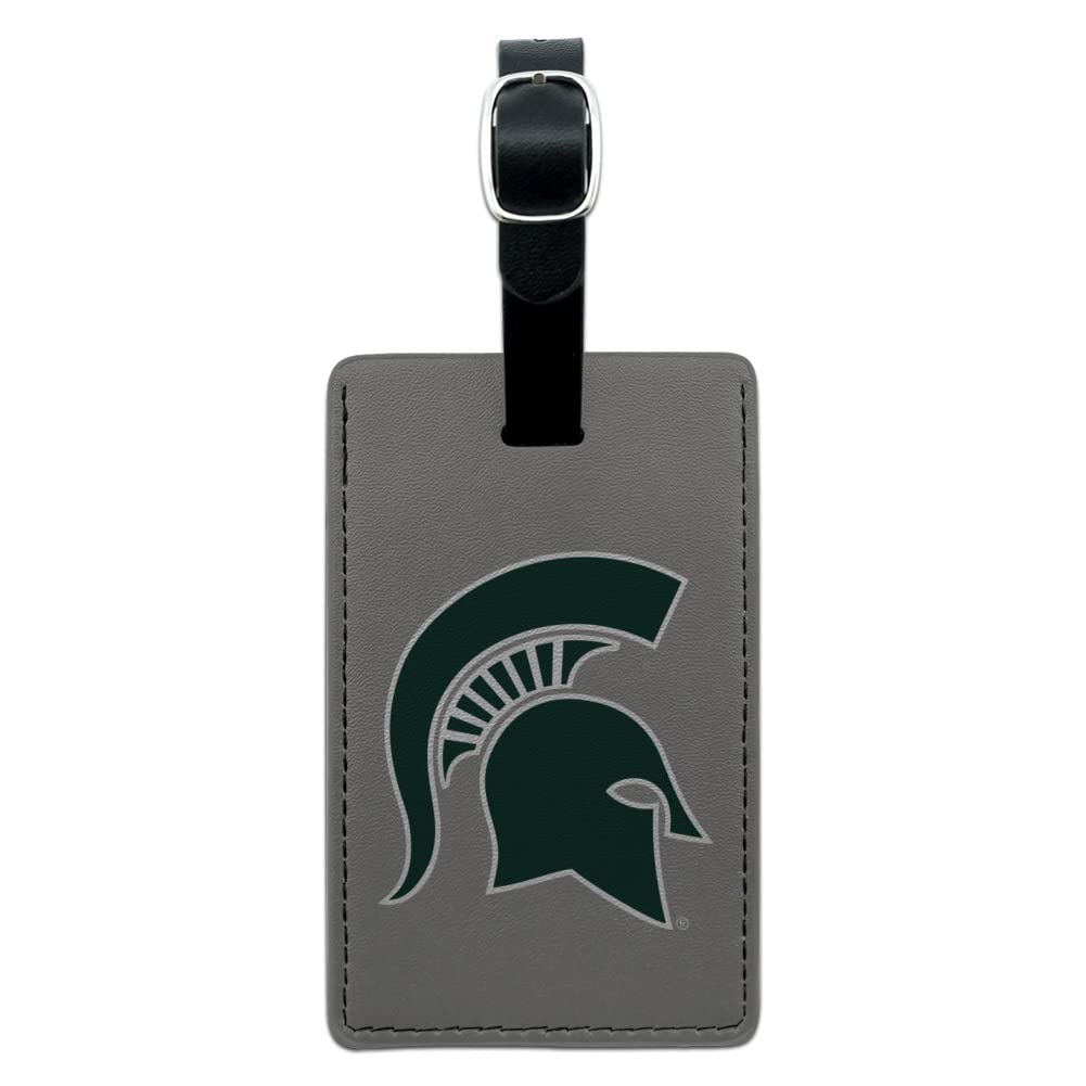 Michigan State Spartan Logo Leather Luggage Tag - Durable Rectangle ID Card Holder for Travel Bags, Backpacks & Suitcases - Perfect for College Students, Alumni & Sports Fans