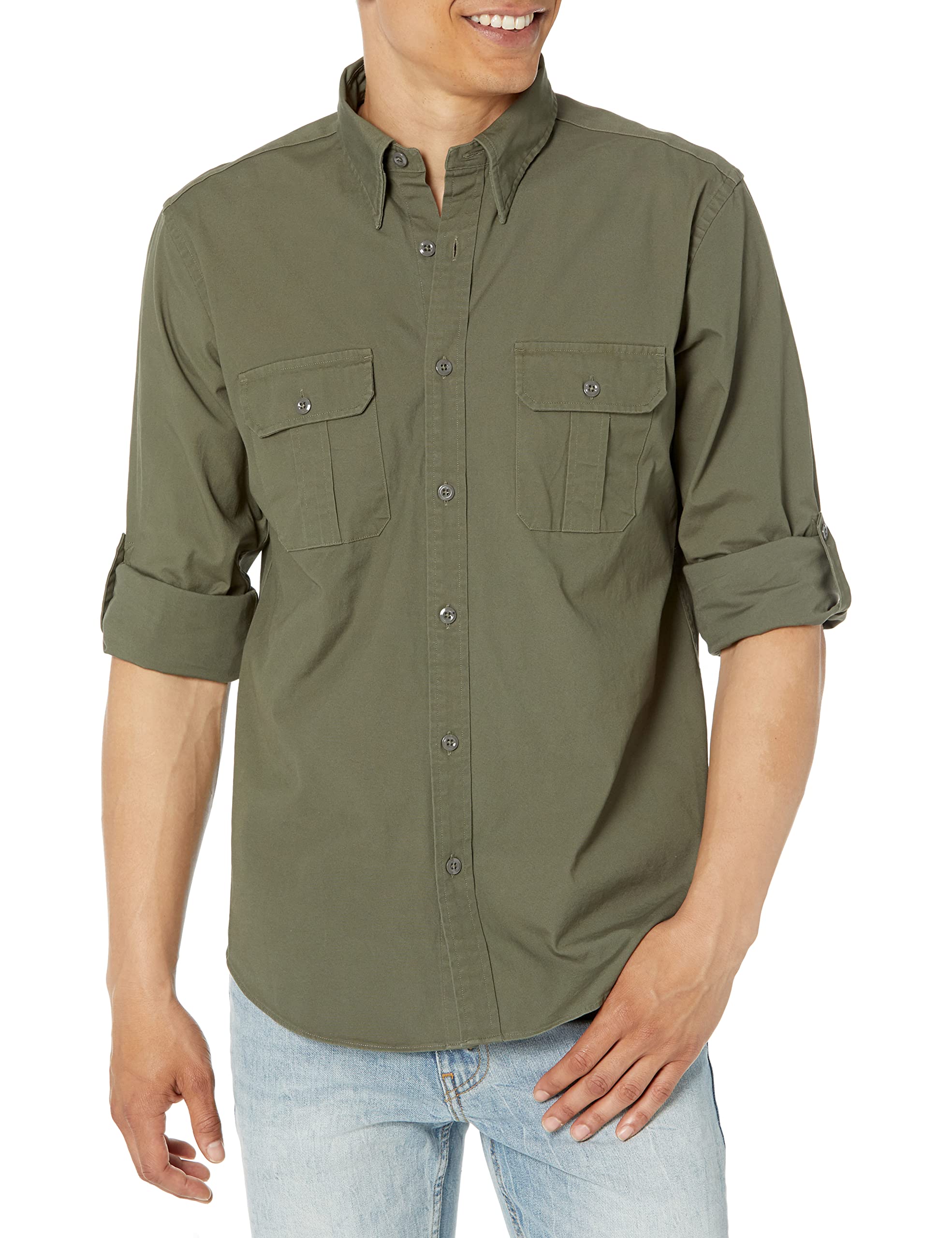 Brooks Brothers Men's Cotton Stretch Canvas Long Sleeve Button Down Safari Shirt - Comfortable Casual Wear for Outdoor Adventures & Travel