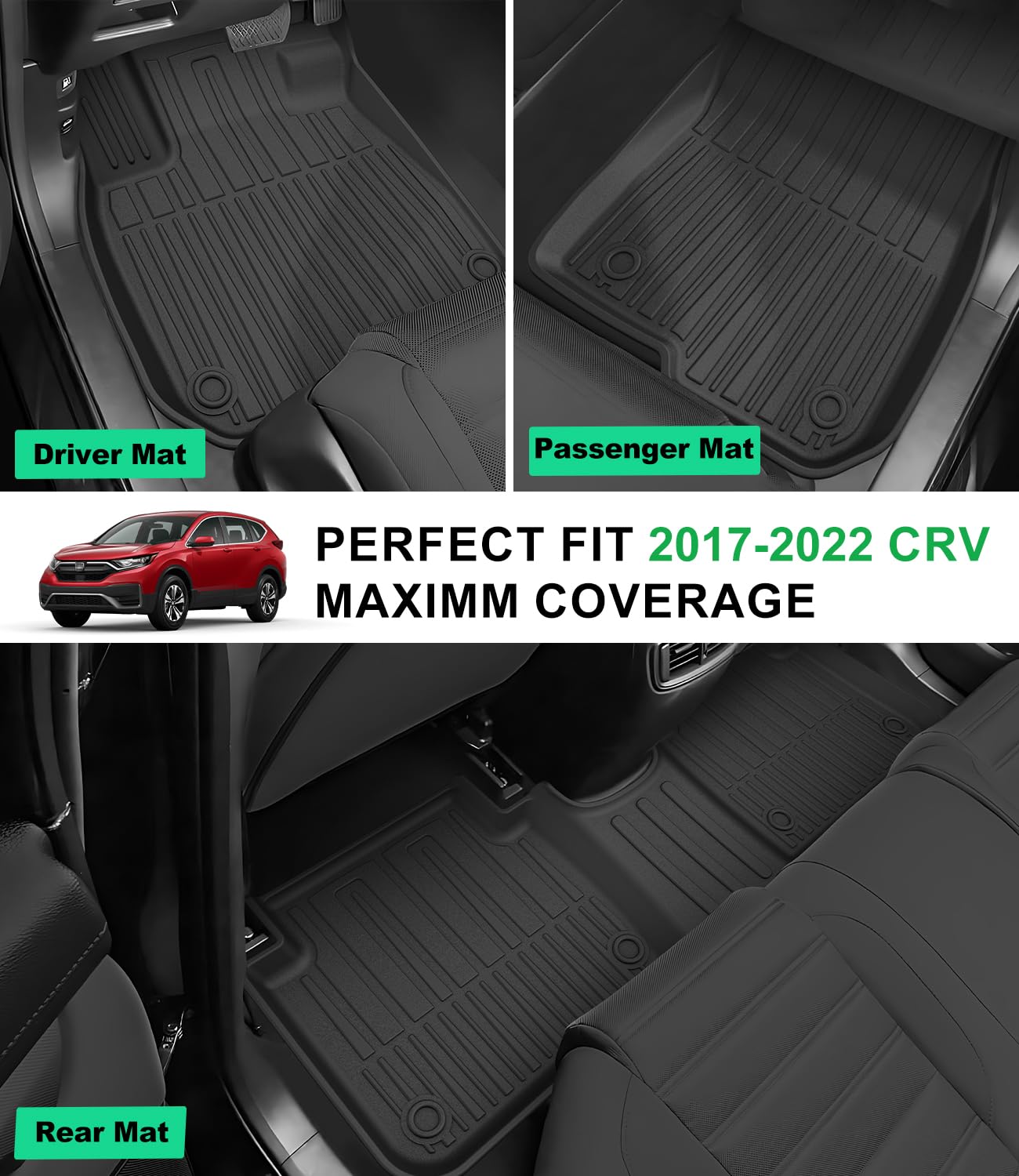 Custom Fit TPE All-Weather Floor Mats for 2017-2022 Honda CR-V & CR-V Hybrid | Odorless Anti-Slip Car Mats | Perfect for Winter Snow, Mud, and Rain Protection | Durable Rubber Liners for Honda CRV Accessories