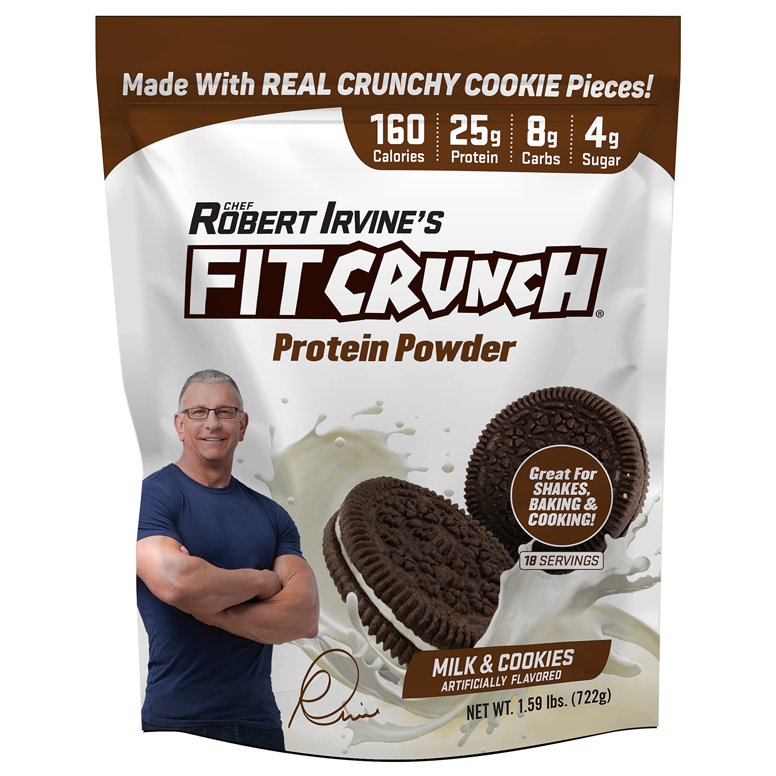 FITCRUNCH Tri-Blend Whey Protein Powder - Keto Friendly, Low Calorie, High Protein (18 Servings, Milk & Cookies Flavor) for Muscle Recovery & Weight Management - Perfect for Post-Workout Shakes, Smoothies & Healthy Snacks