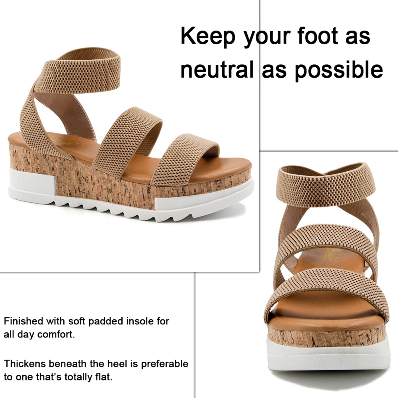 Athlefit Women's Wedge Sandals - Cork Elastic Strap Platform Sandals for Women | Comfortable Summer Shoes for Beach, Walking & Casual Outfits
