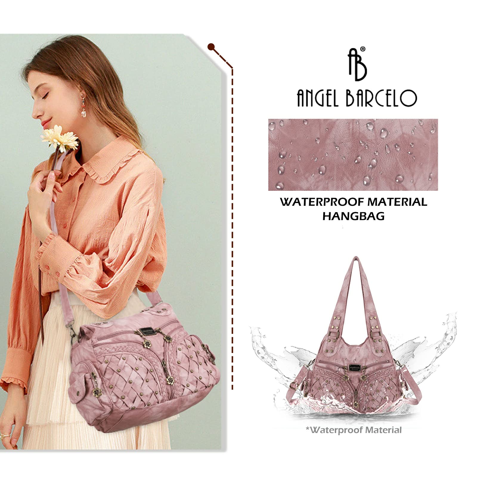 Angel Barcelo Women's PU Leather Handbag - Fashion Tote & Shoulder Purse for Work & Travel
