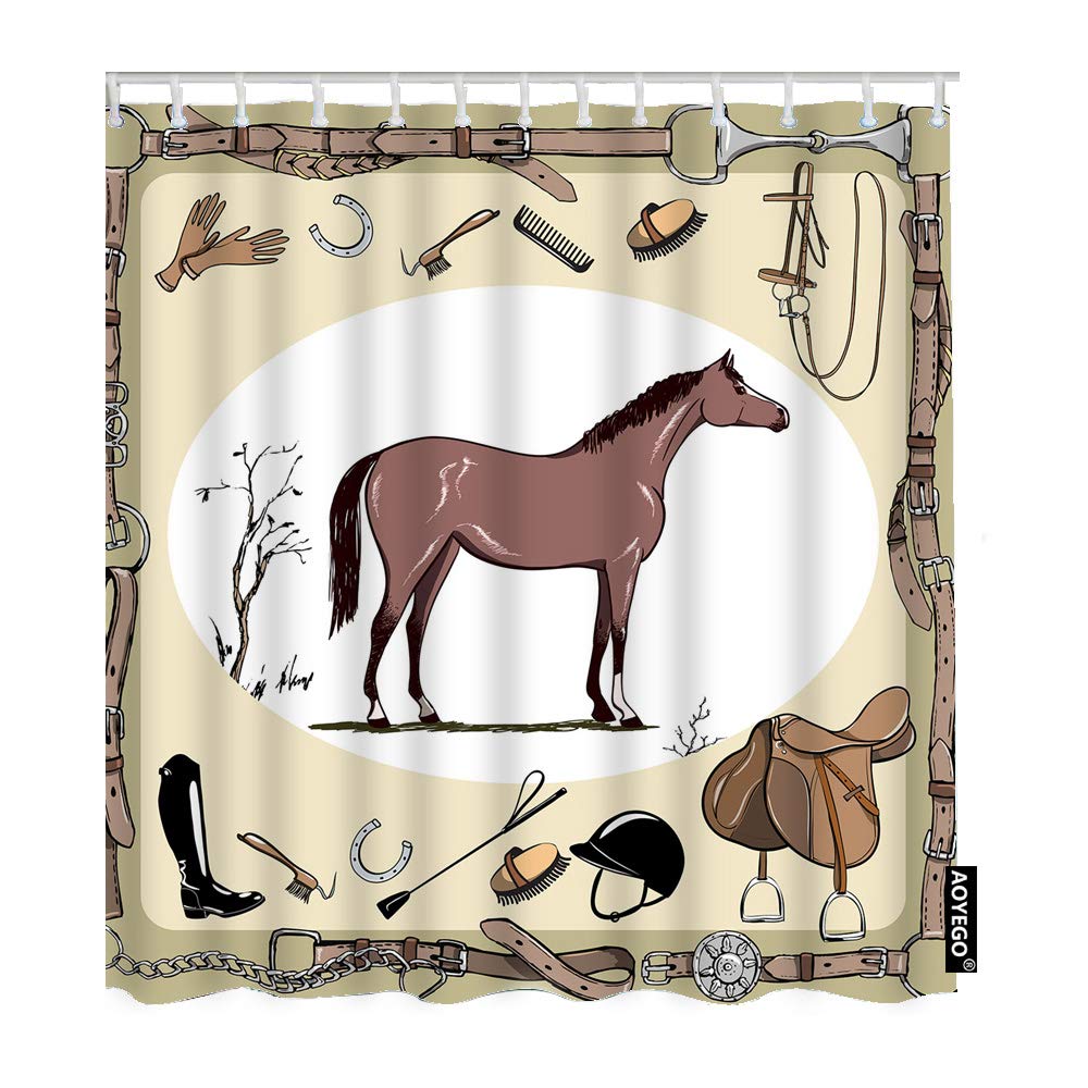 Equestrian Horse Shower Curtain - Waterproof Polyester Fabric with Hooks 60x72 Inch for Bathroom Decor | England Steeplechase Design, Perfect for Equestrian Lovers & Horse-Themed Home Decor
