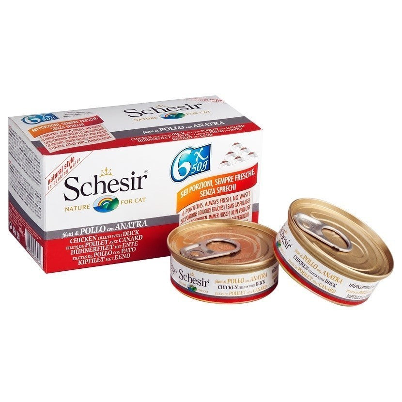 Premium Schesir Cat Wet Food Multipack (6x50g) - Tuna, Beef, Chicken & Seabass Flavors - Grain-Free, High Protein, Natural Ingredients for Adult & Senior Cats - Perfect for Mealtime, Travel & Treats
