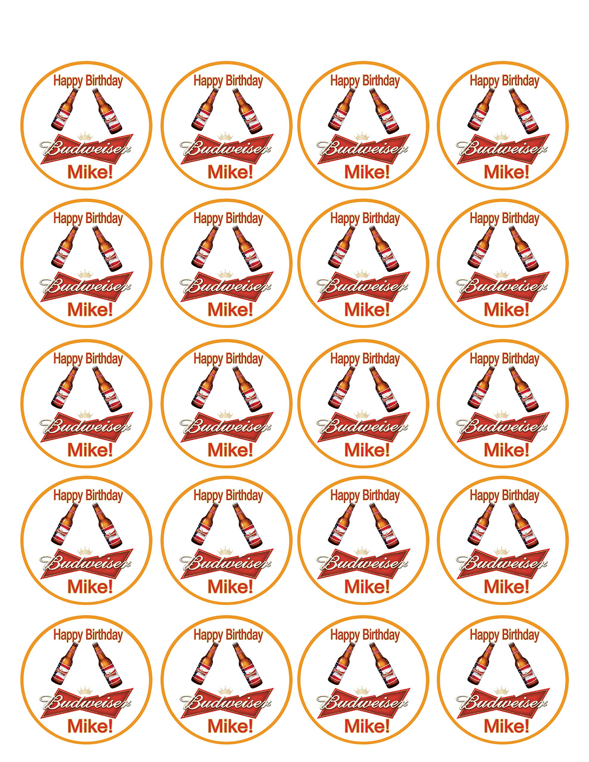 Budweiser Beer Edible Cupcake Toppers - 1.8 Inch Decorations (20 Pieces per Sheet) for Birthday Parties, Bachelor Celebrations & Game Day Treats